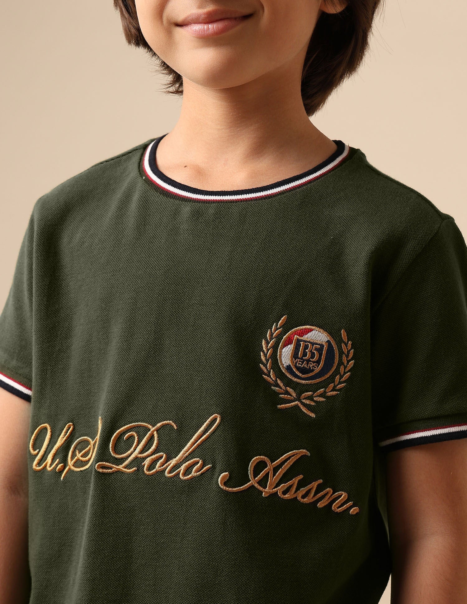 Boys Brand Embroidered Pure Cotton T Shirt Olive - U.S. POLO ASSN. | Large