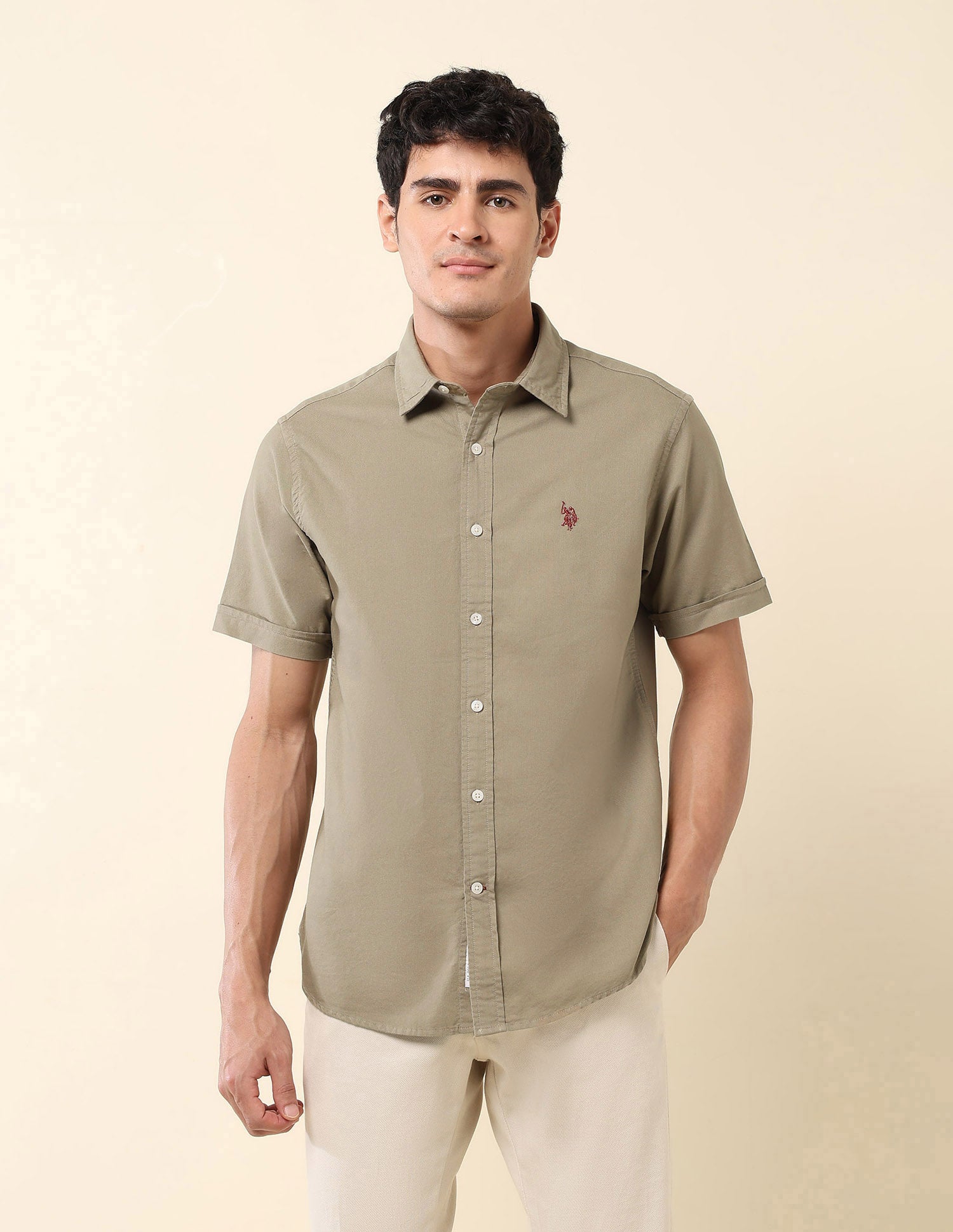 Tailored Fit Pure Cotton Oxford Shirt Olive - U.S. Polo Assn. India | Large