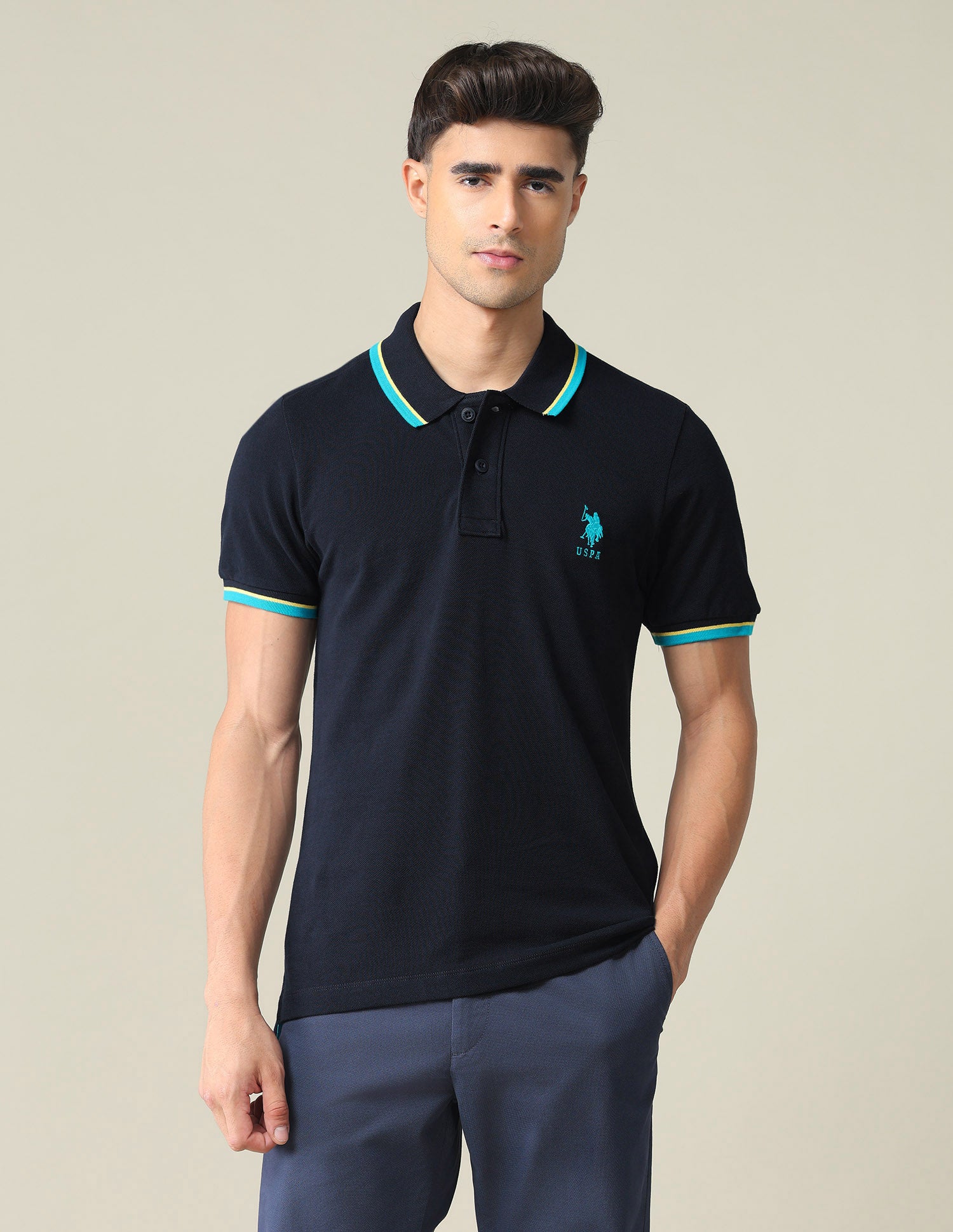 Slim Fit Cotton Polo Shirt Navy - U.S. POLO ASSN. | Large