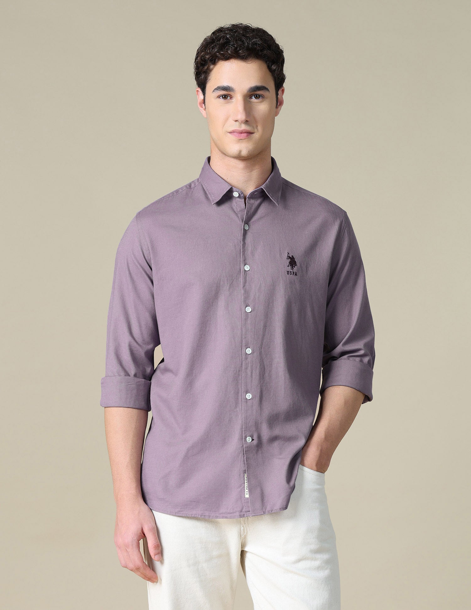 Solid Regular Fit Shirt Lavender - U.S. Polo Assn. India | Large
