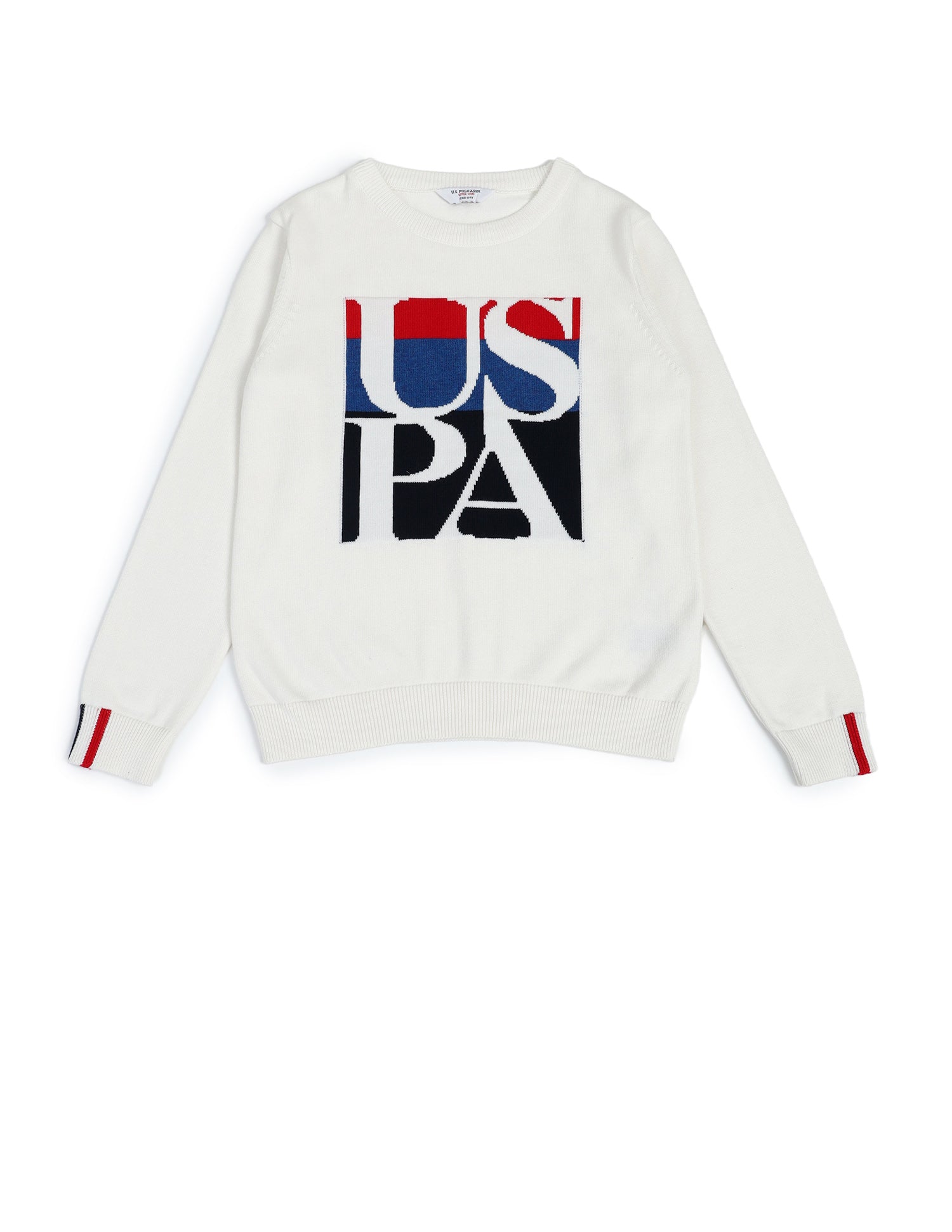 Boys Brand Printed Regular Fit Sweater White - U.S. POLO ASSN. | Large
