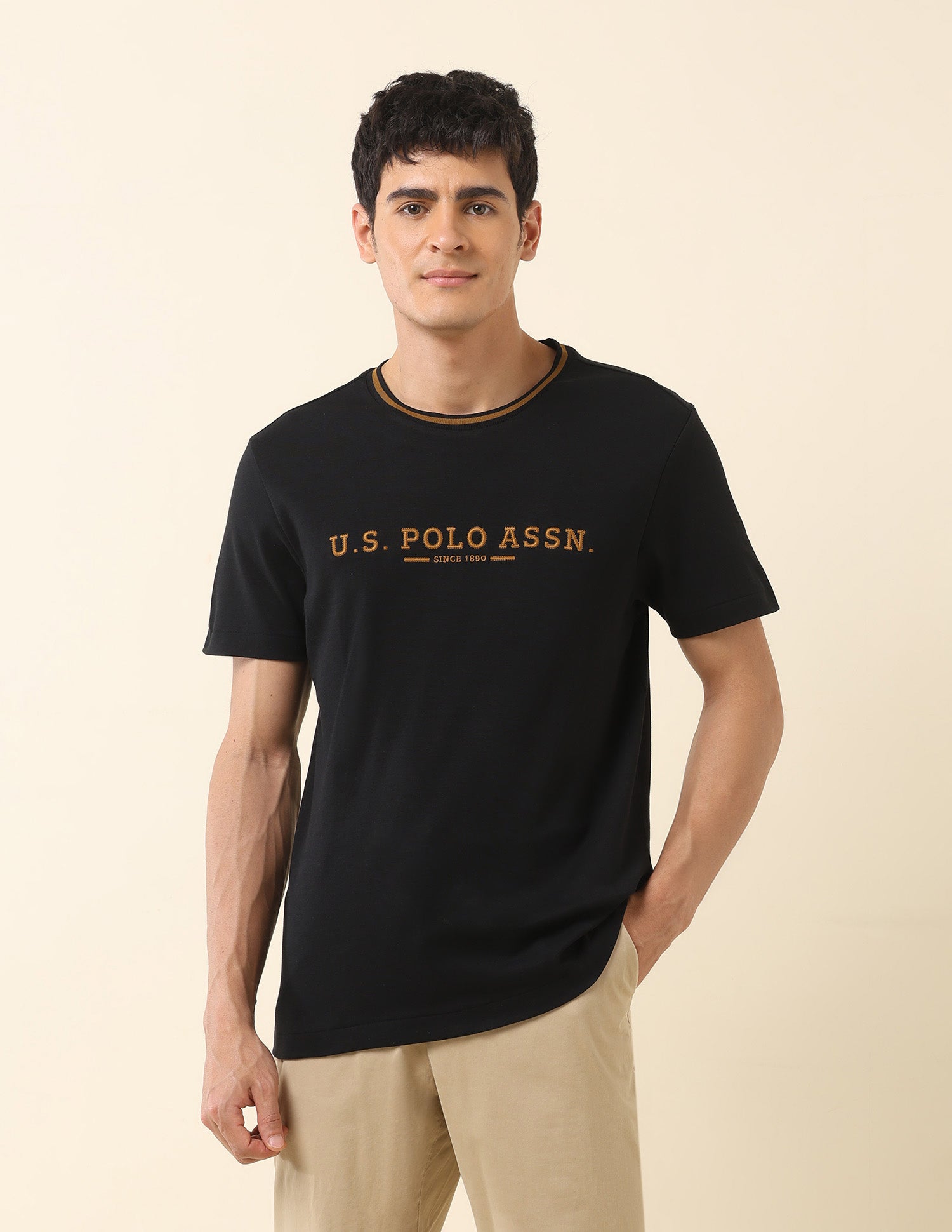 Brand Embroidered Modern Monochrome T-Shirt Black - U.S. Polo Assn. India | Large