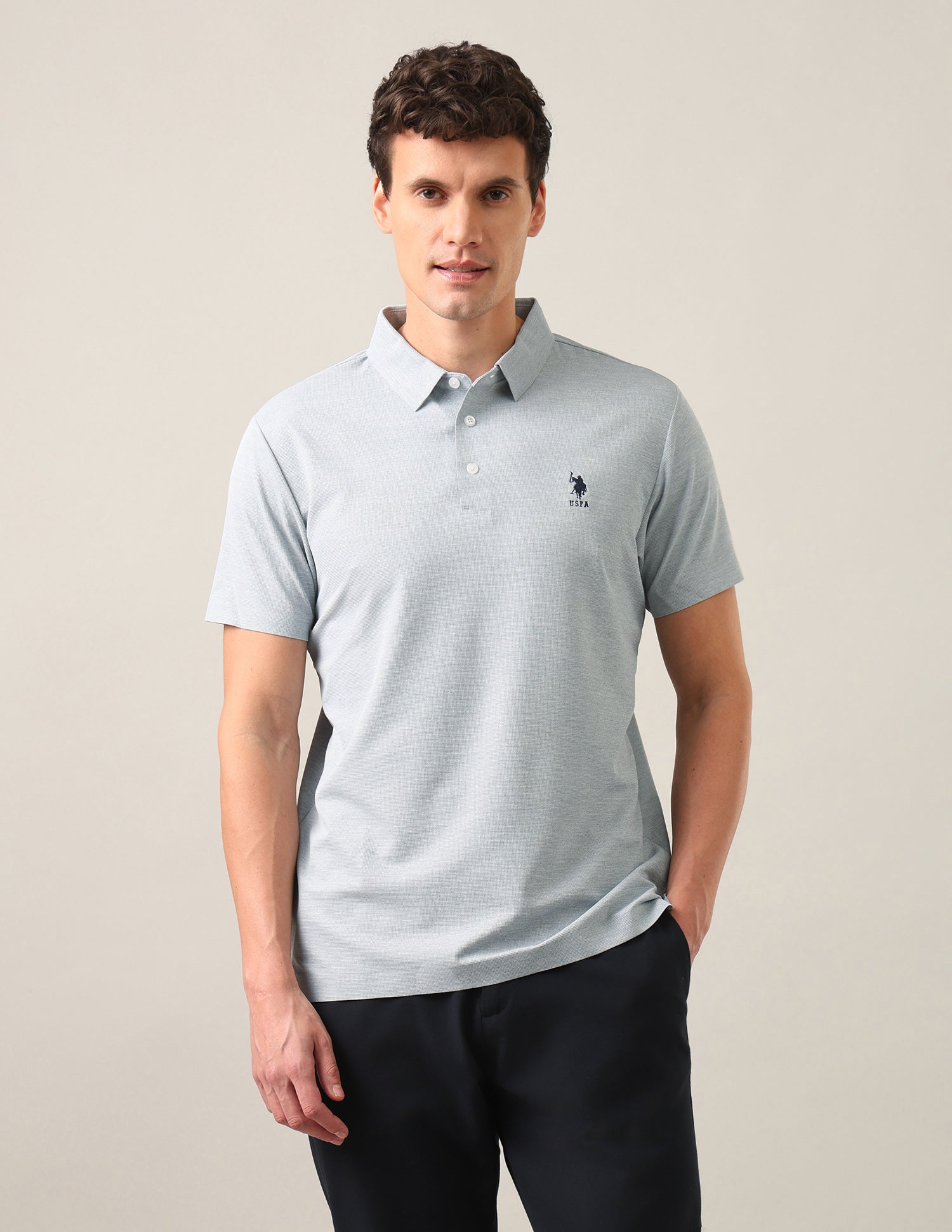 Solid Slim Fit Polo Shirt Light Blue - U.S. Polo Assn. India | Large