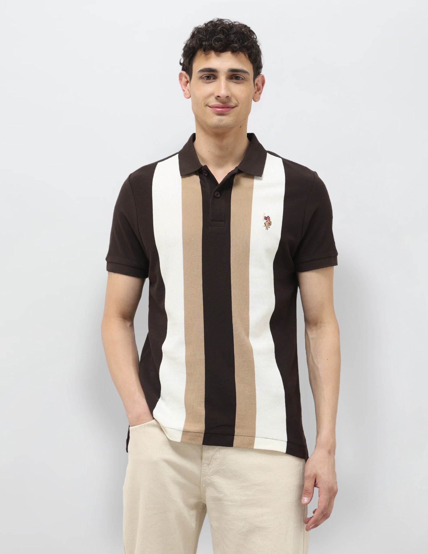Vertical Striped Regular Fit Polo Shirt Dark Brown - U.S. Polo Assn. India | Large