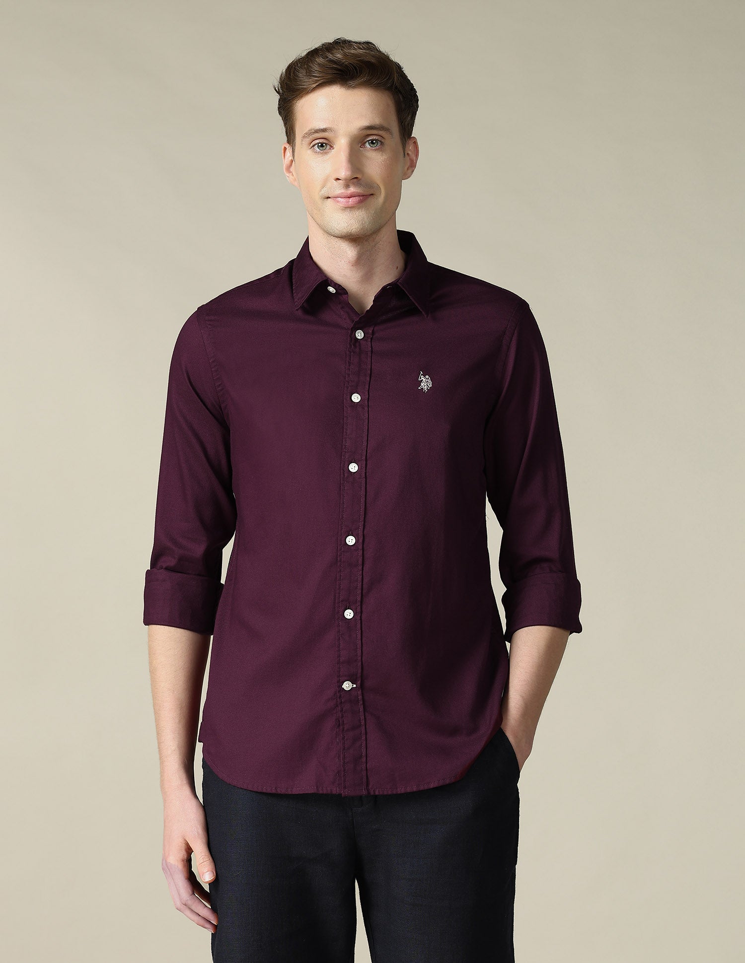 Textured Tailored Fit Shirt Maroon - U.S. Polo Assn. India | Large
