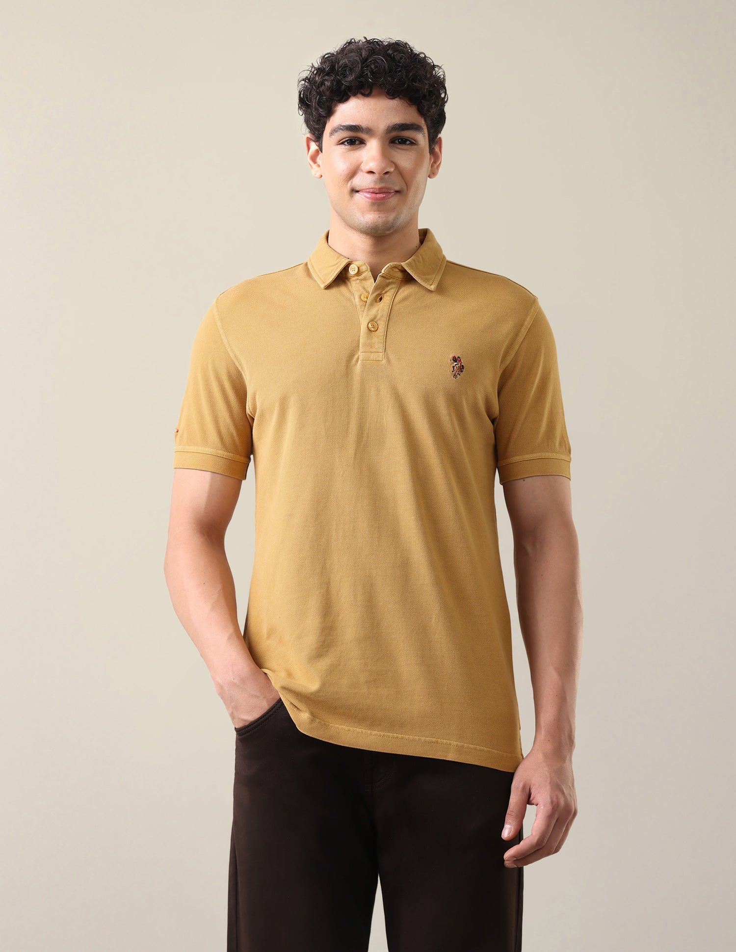 Solid Slim Fit Polo Shirt Mustard - U.S. Polo Assn. India | Large