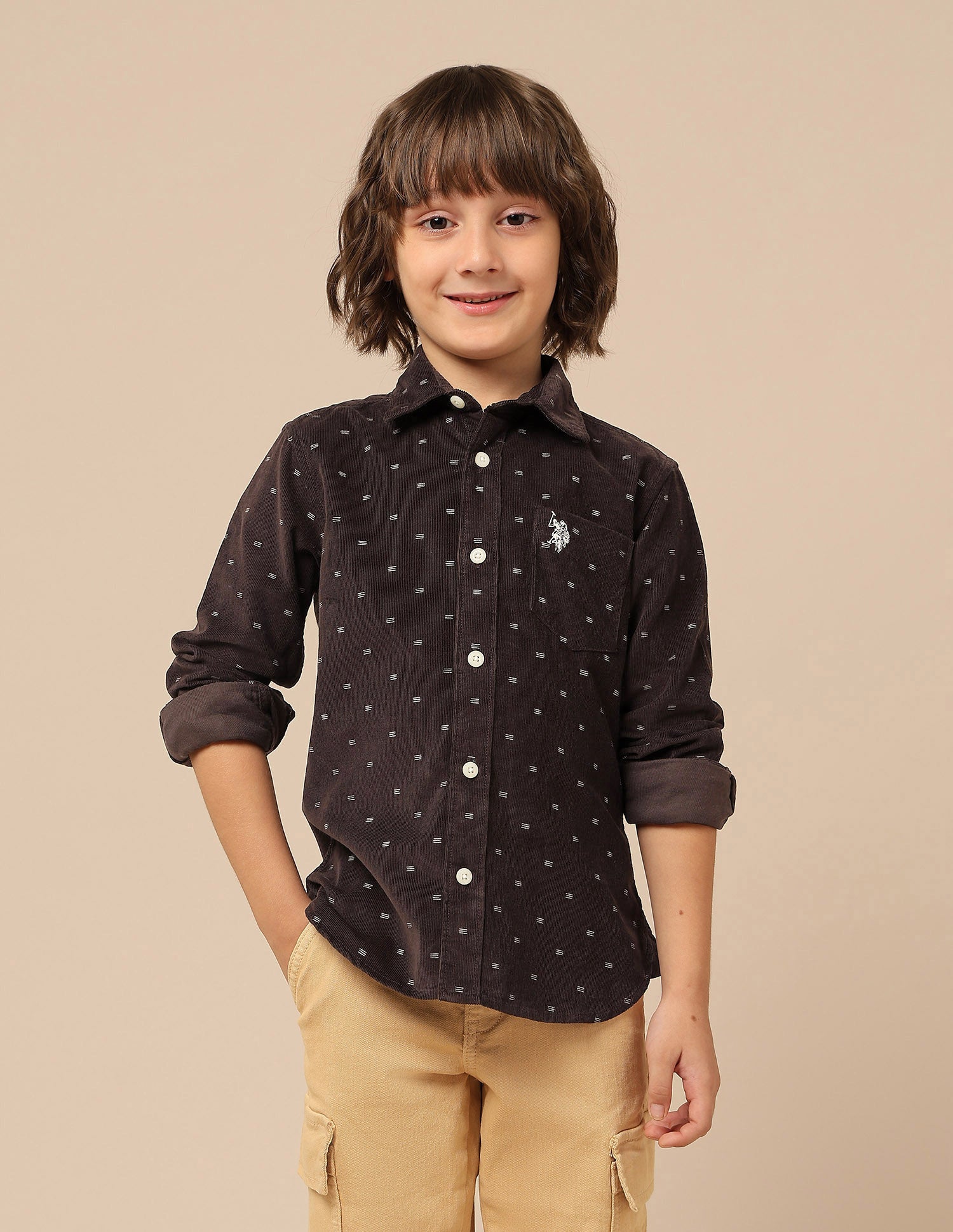 Boys All Over Printed Corduroy Shirt Brown - U.S. POLO ASSN. | Large