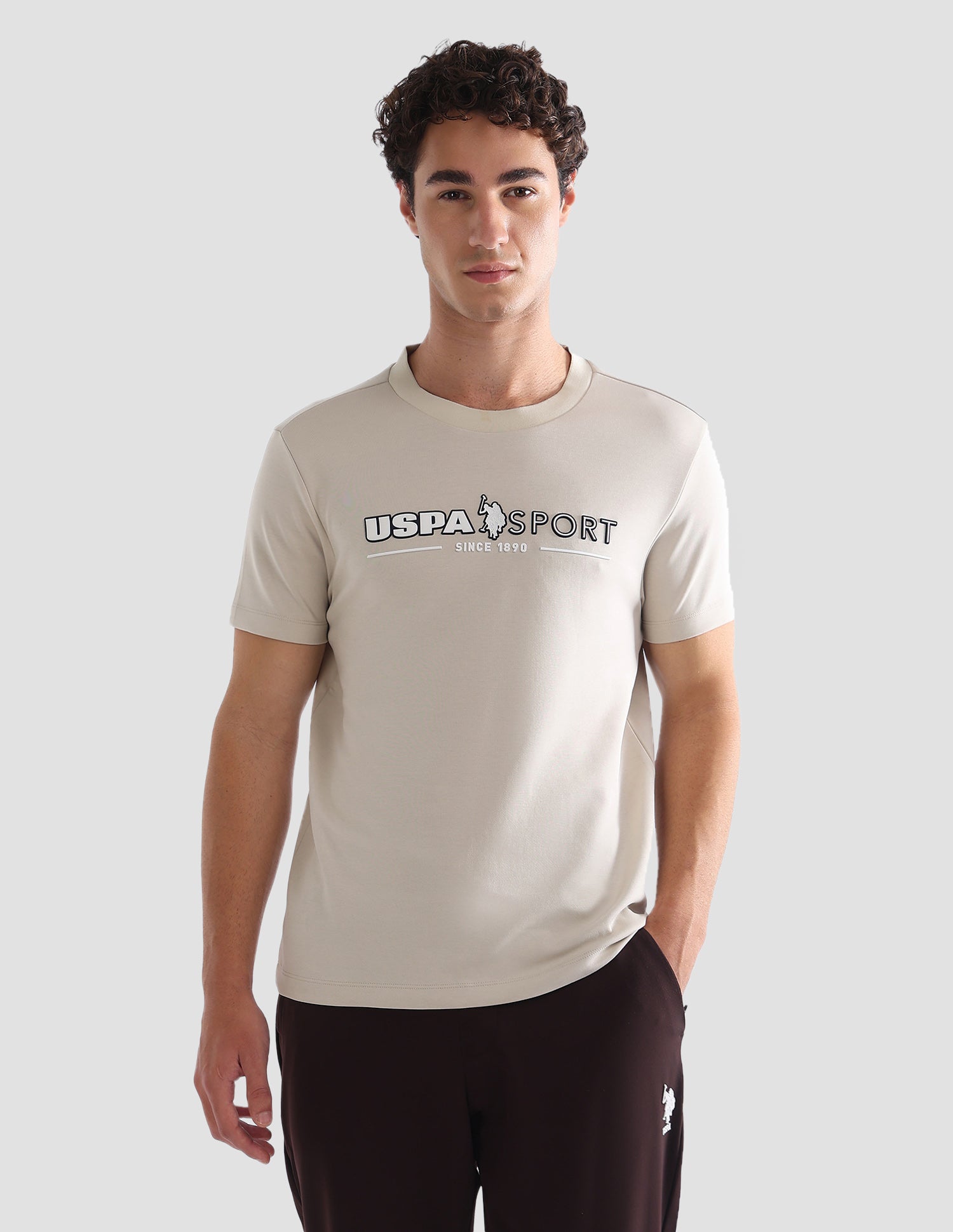 Brand Printed Slim Fit Active T-Shirt Beige - U.S. Polo Assn. India | Large