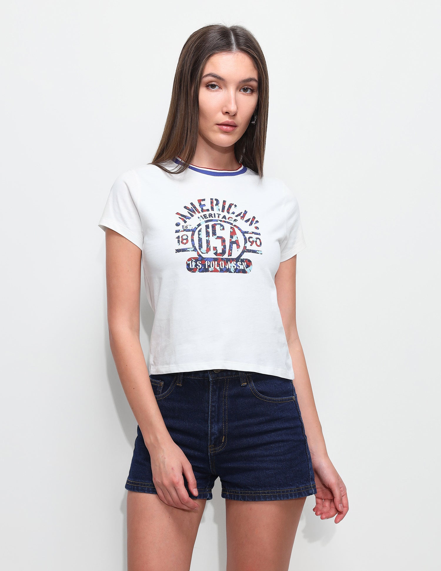 Graphic Brand Printed Fitted Ringer T-Shirt White - U.S. Polo Assn. India | Large