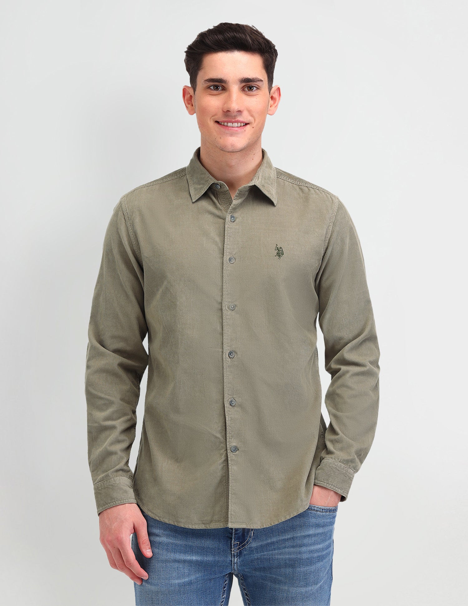 Textured Slim Fit Shirt Olive - U.S. Polo Assn. India | Large