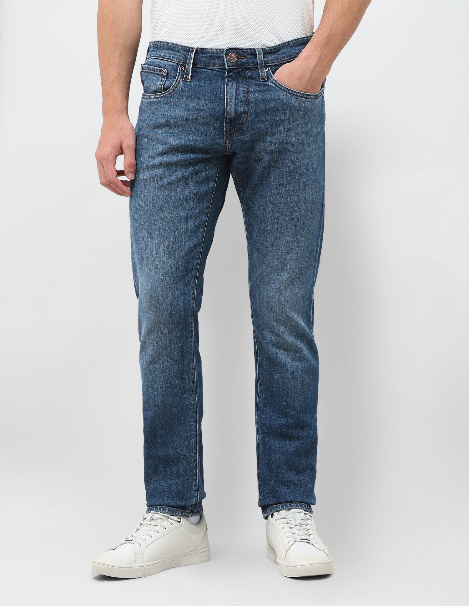 Brandon Slim Tapered Fit Blue Jeans Mid Blue - U.S. Polo Assn. India | Large