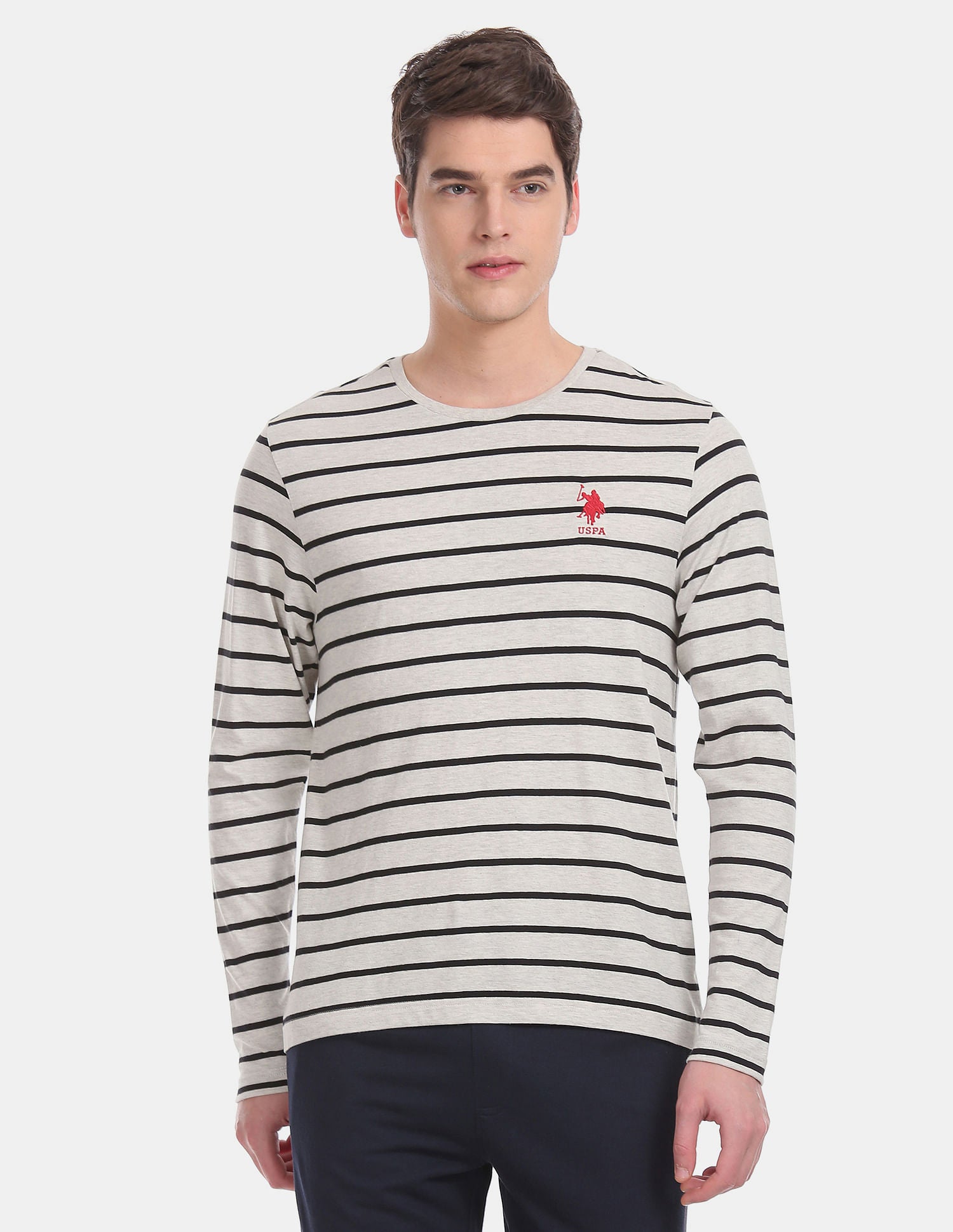 Comfort Fit Stripe Cotton I689 Lounge T-Shirt - Pack Of 1 Light Grey - U.S. POLO ASSN. | Large