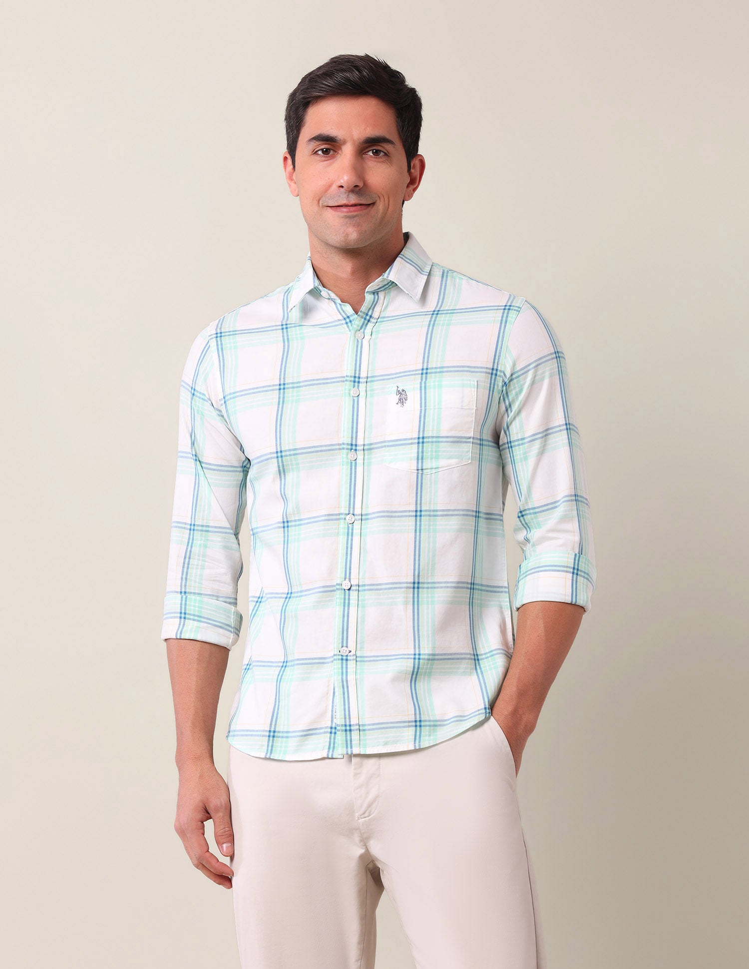 Dupplin Checked Tailored Fit Shirt Green - U.S. POLO ASSN. | Large