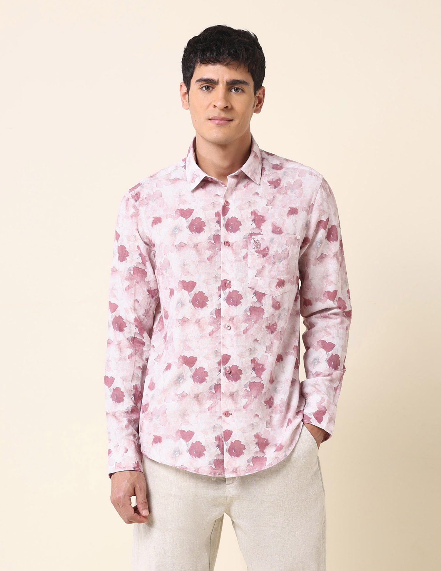 Floral Printed Tailored Fit Shirt Pink - U.S. Polo Assn. India | Large