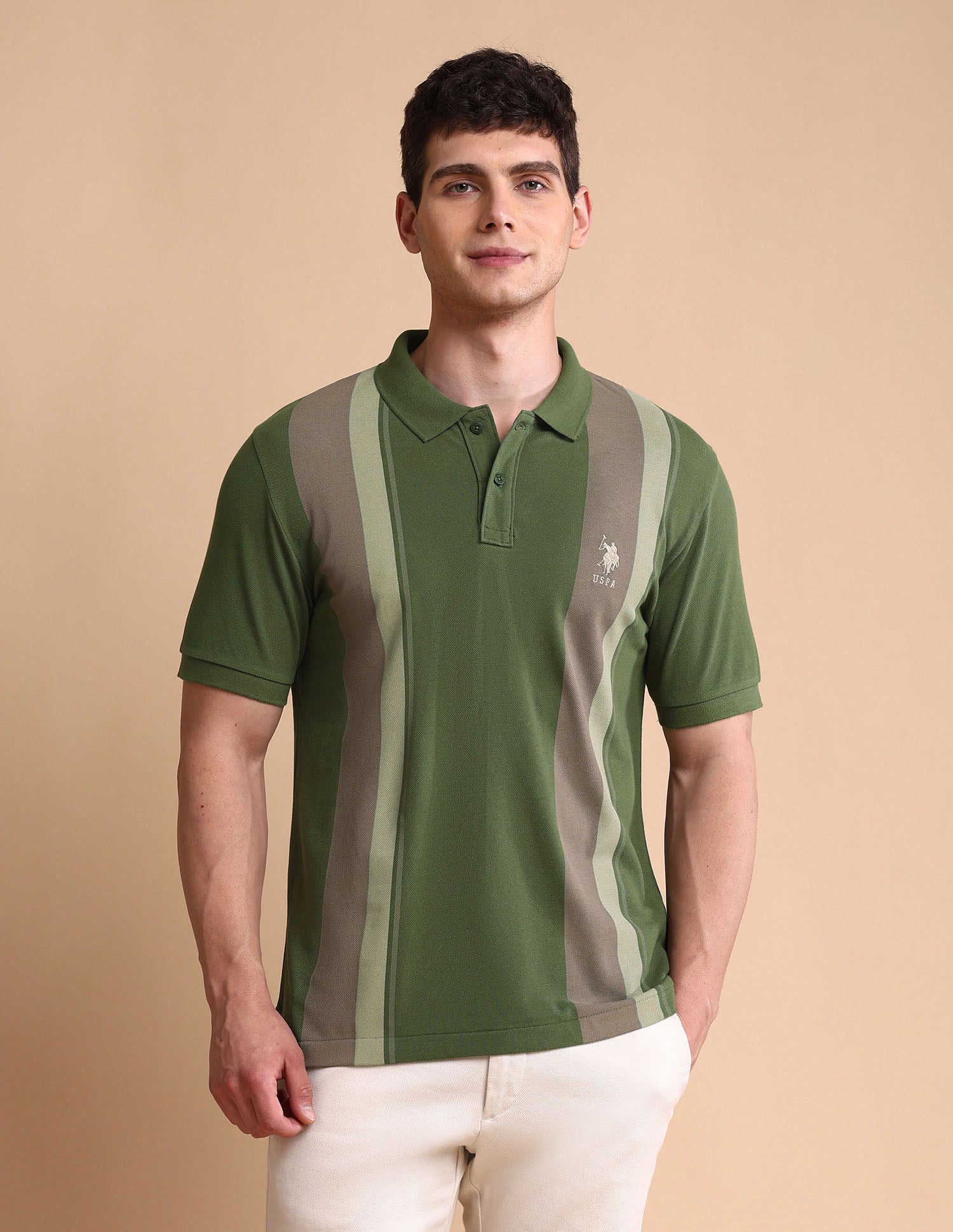 Colourblocked Slim Fit Polo Shirt Light Olive - U.S. POLO ASSN. | Large