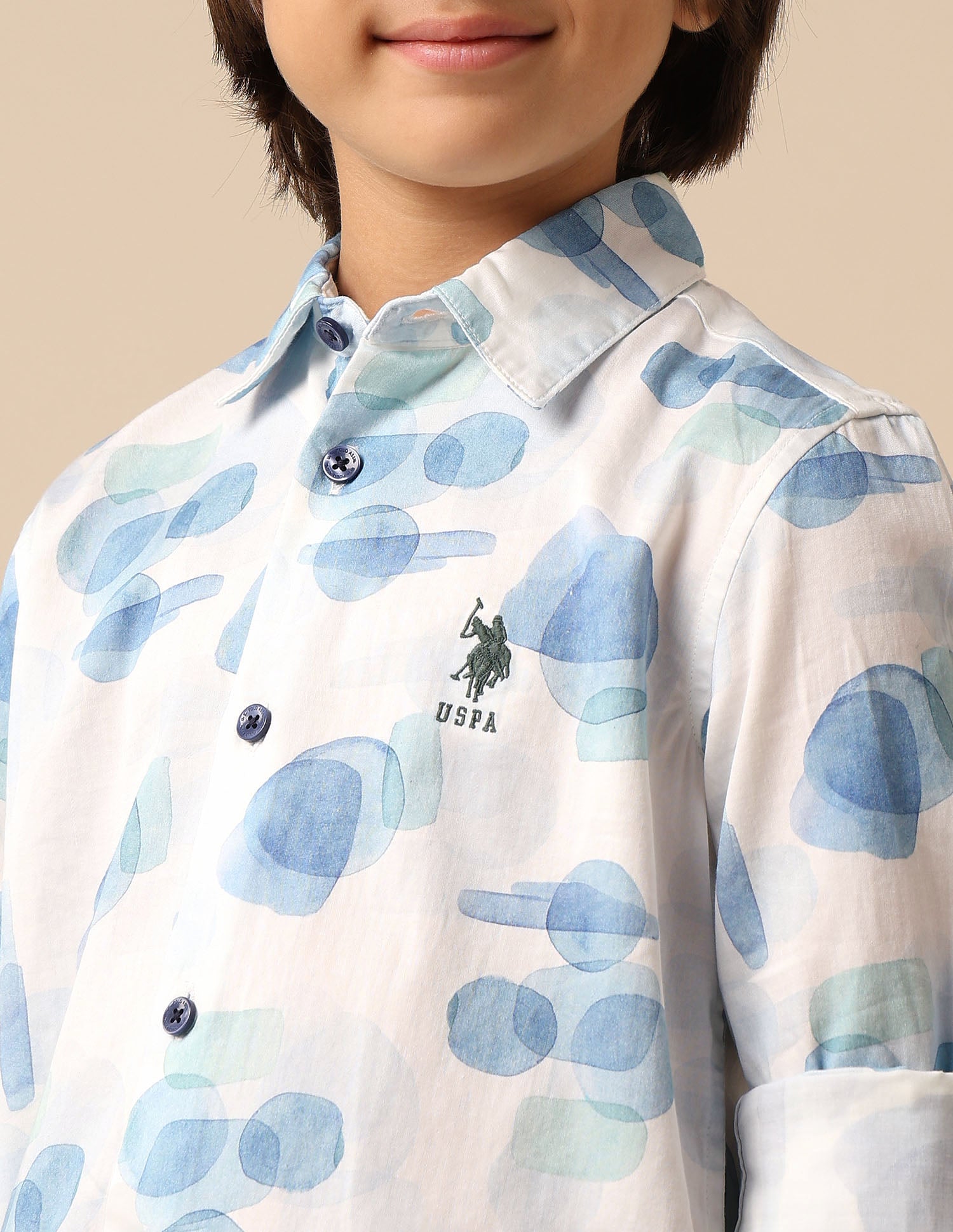 Boys Abstract Printed Satin Shirt Blue - U.S. POLO ASSN. | Large