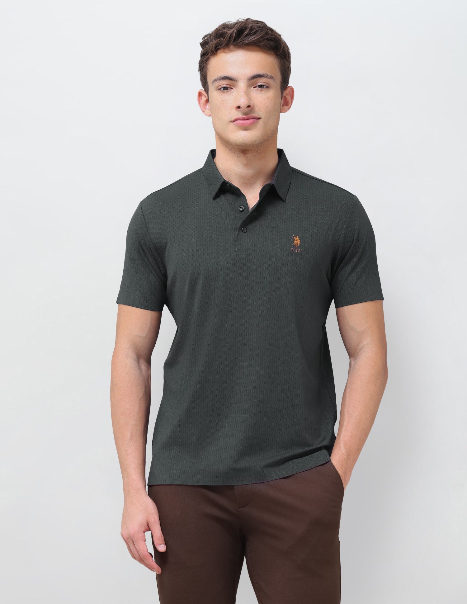 Jacquard Slim Fit Polo Shirt Dark Grey - U.S. Polo Assn. India | Large