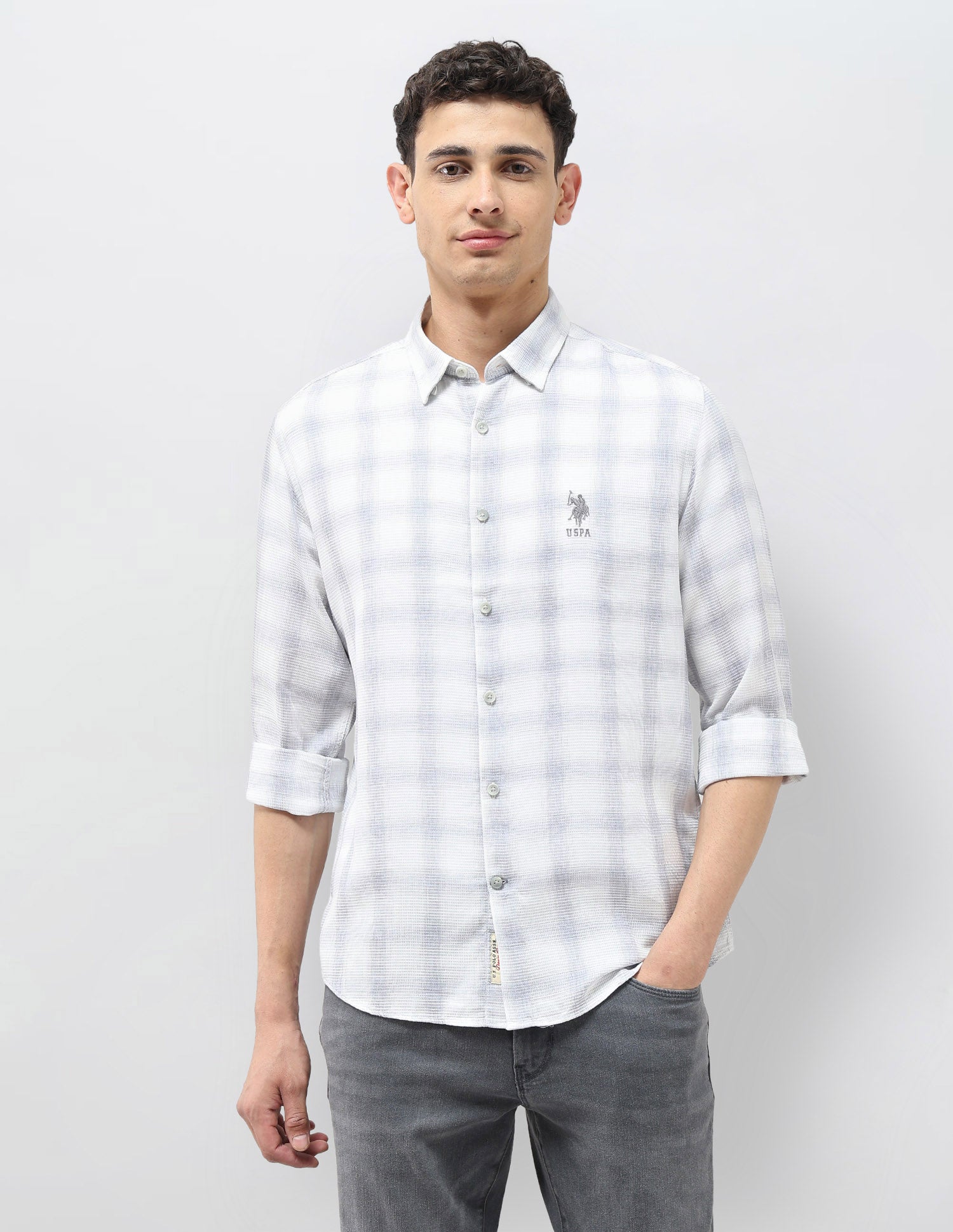 Tartan Checked Monochrome Shirt Grey - U.S. POLO ASSN. | Large