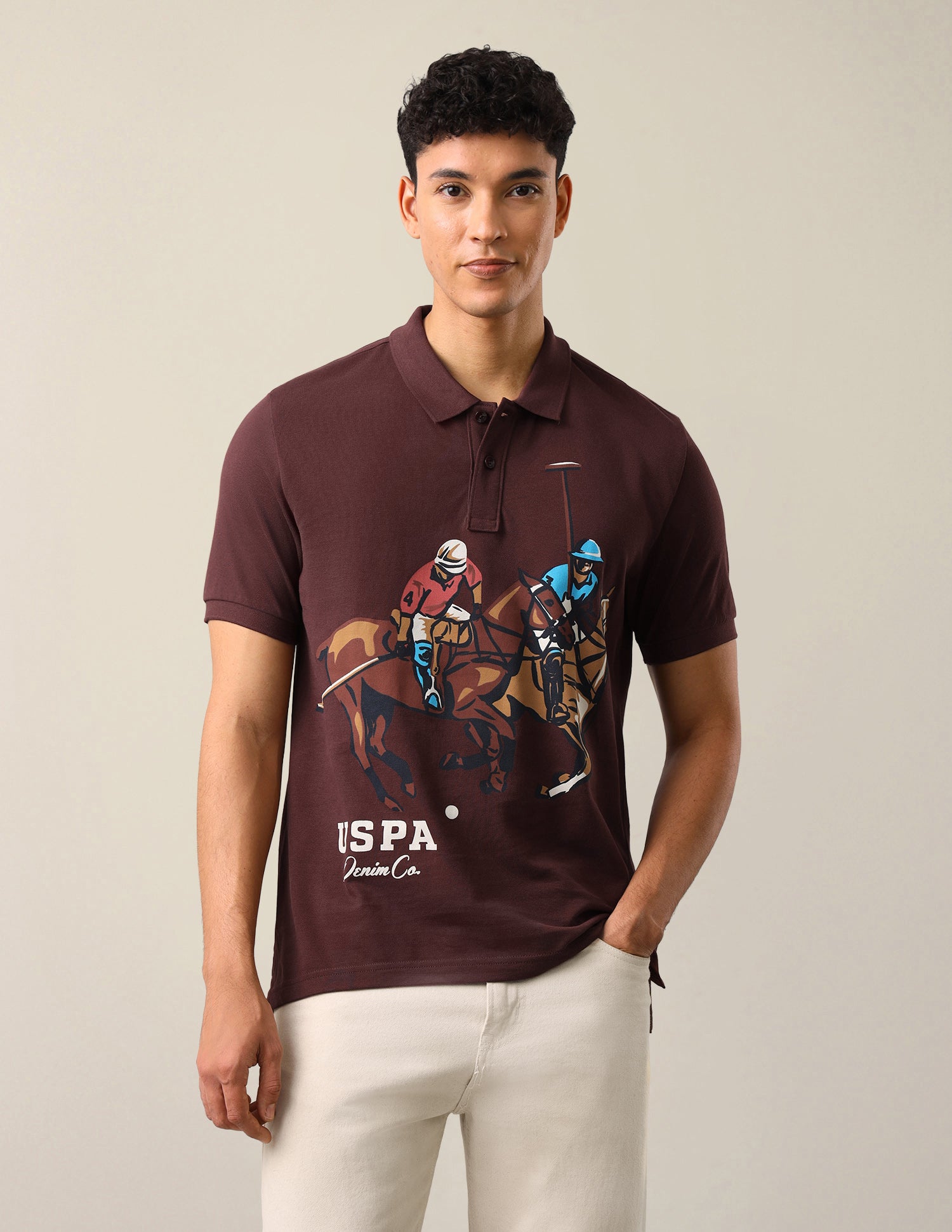 Graphic Brand Printed Slim Fit Polo Shirt Maroon - U.S. Polo Assn. India | Large