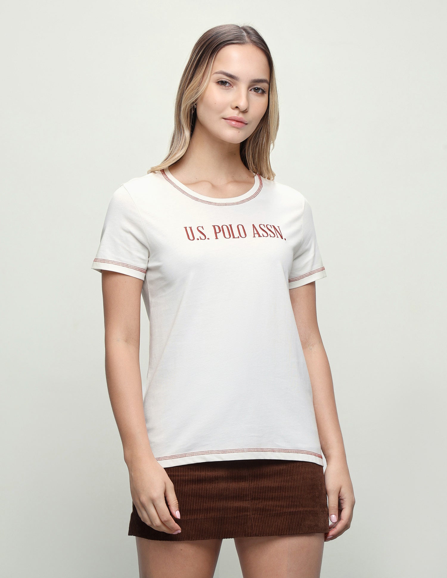 Brand Embroidered Regular Fit T-Shirt Off White - U.S. Polo Assn. India | Large
