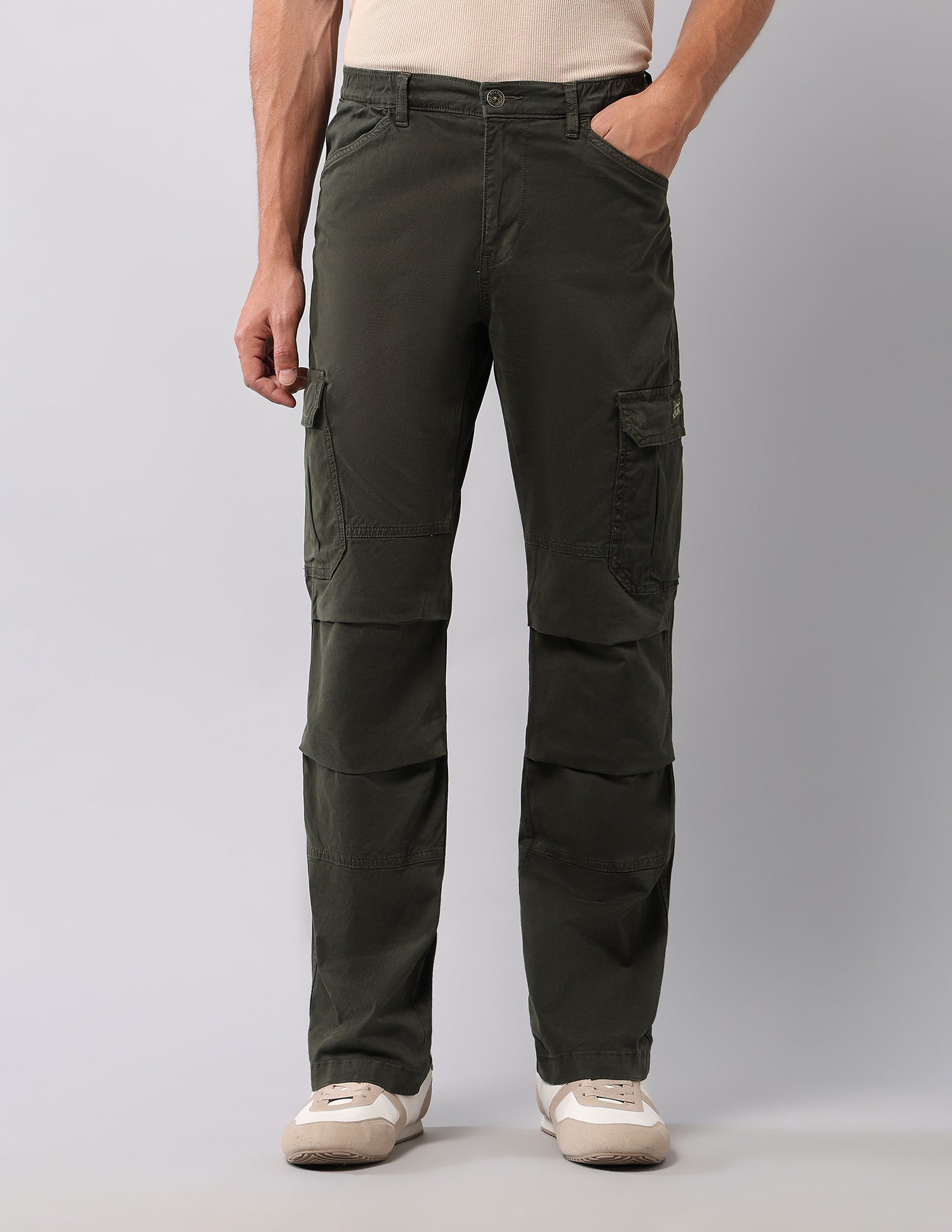 Pure Cotton Solid Cargos Olive - U.S. Polo Assn. India | Large
