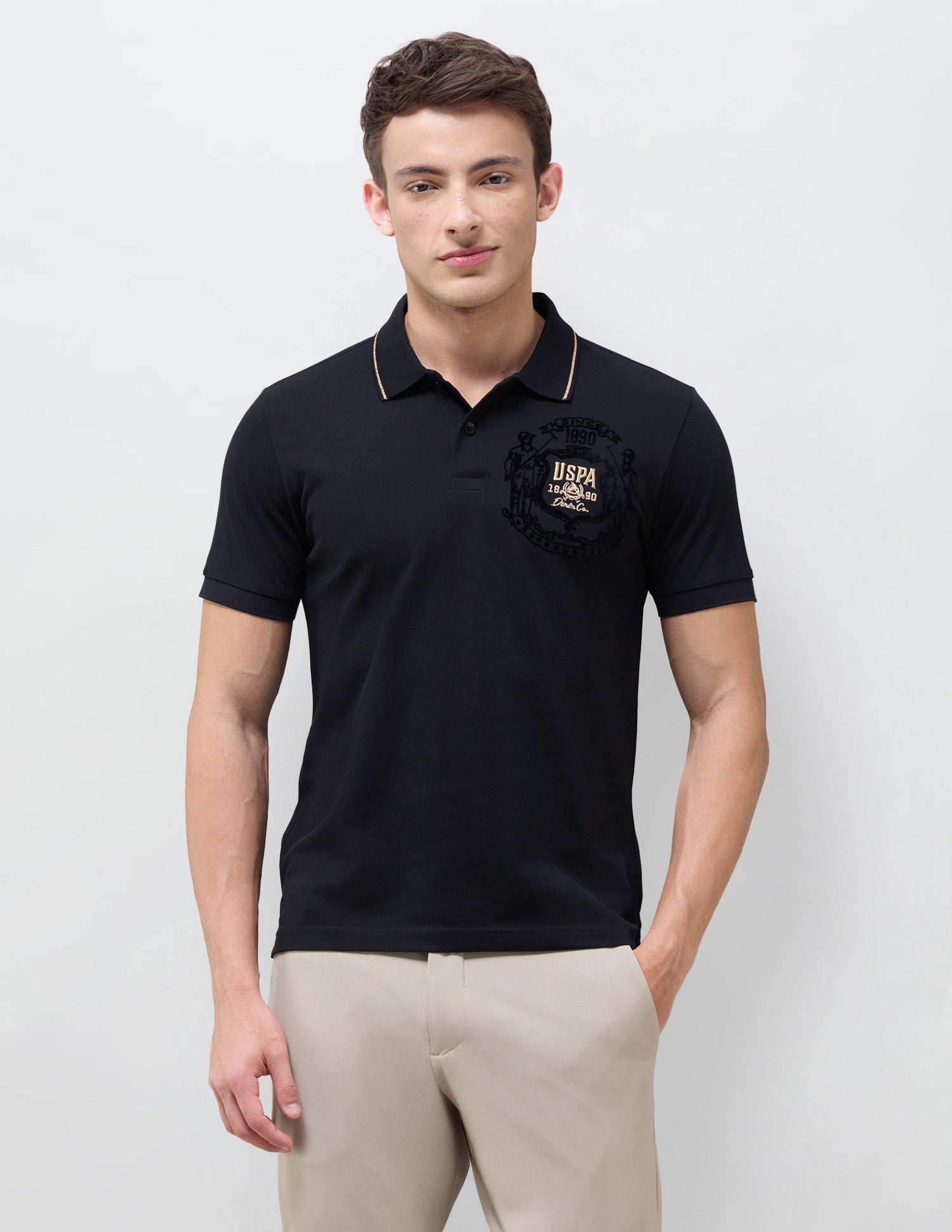 Solid Slim Fit Polo Shirt Black - U.S. Polo Assn. India | Large