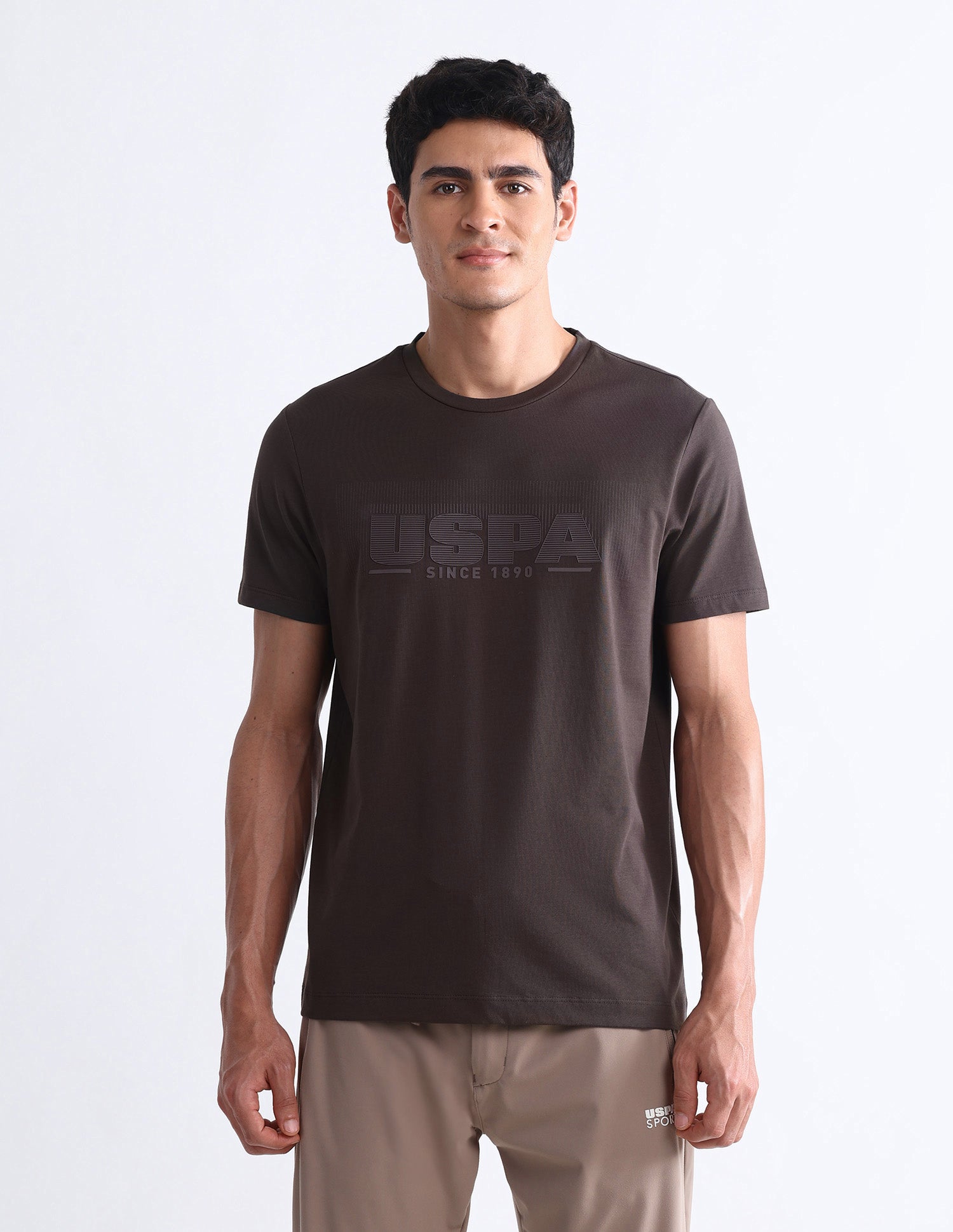 Brand Embossed Slim Fit T-Shirt Dark Brown - U.S. Polo Assn. India | Large