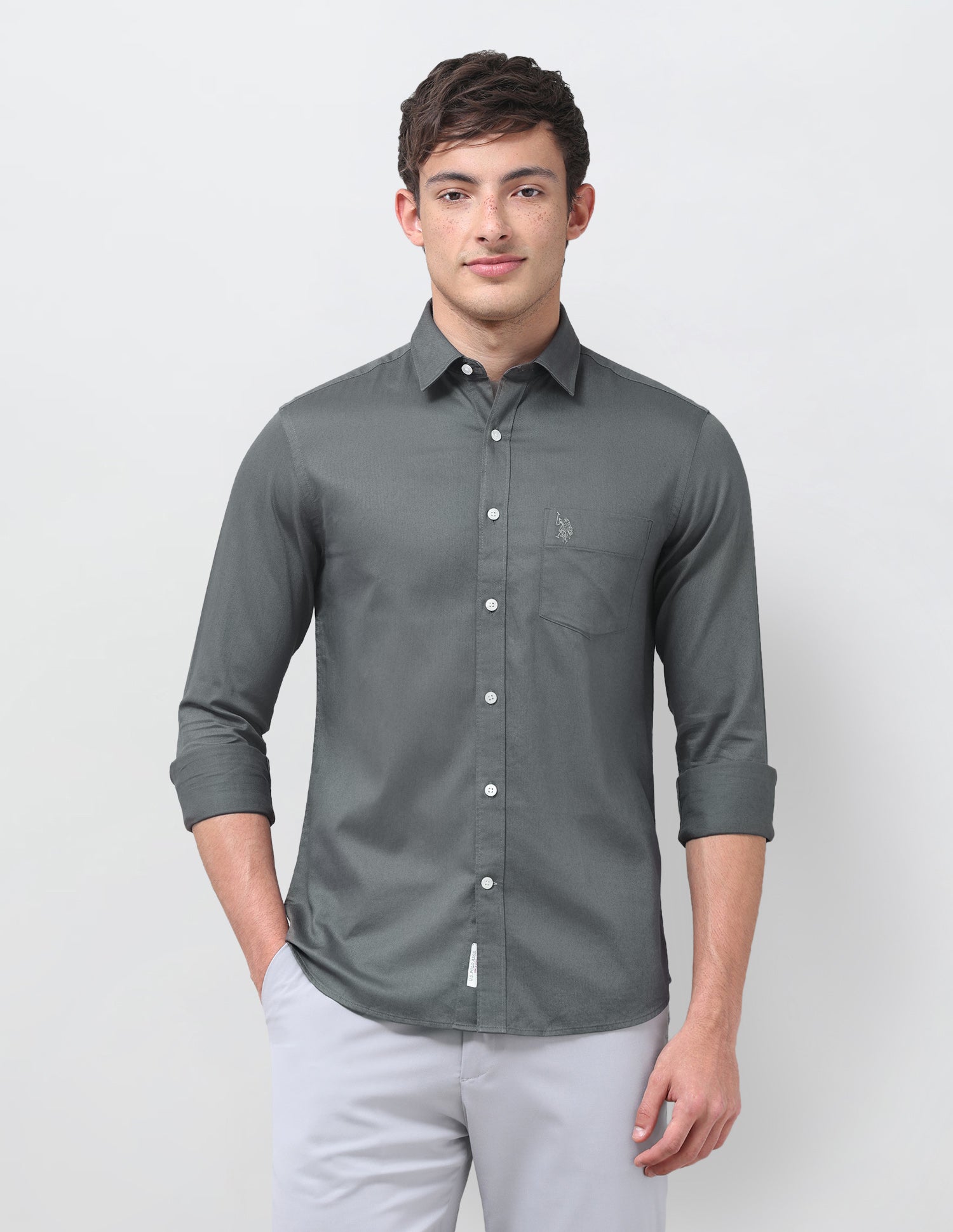 Pure Cotton Tailored Fit Shirt Charcoal - U.S. Polo Assn. India | Large