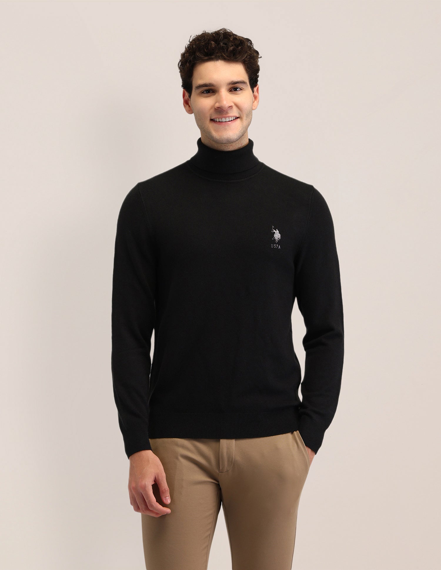 Solid Regular Fit Sweater Black - U.S. Polo Assn. India | Large