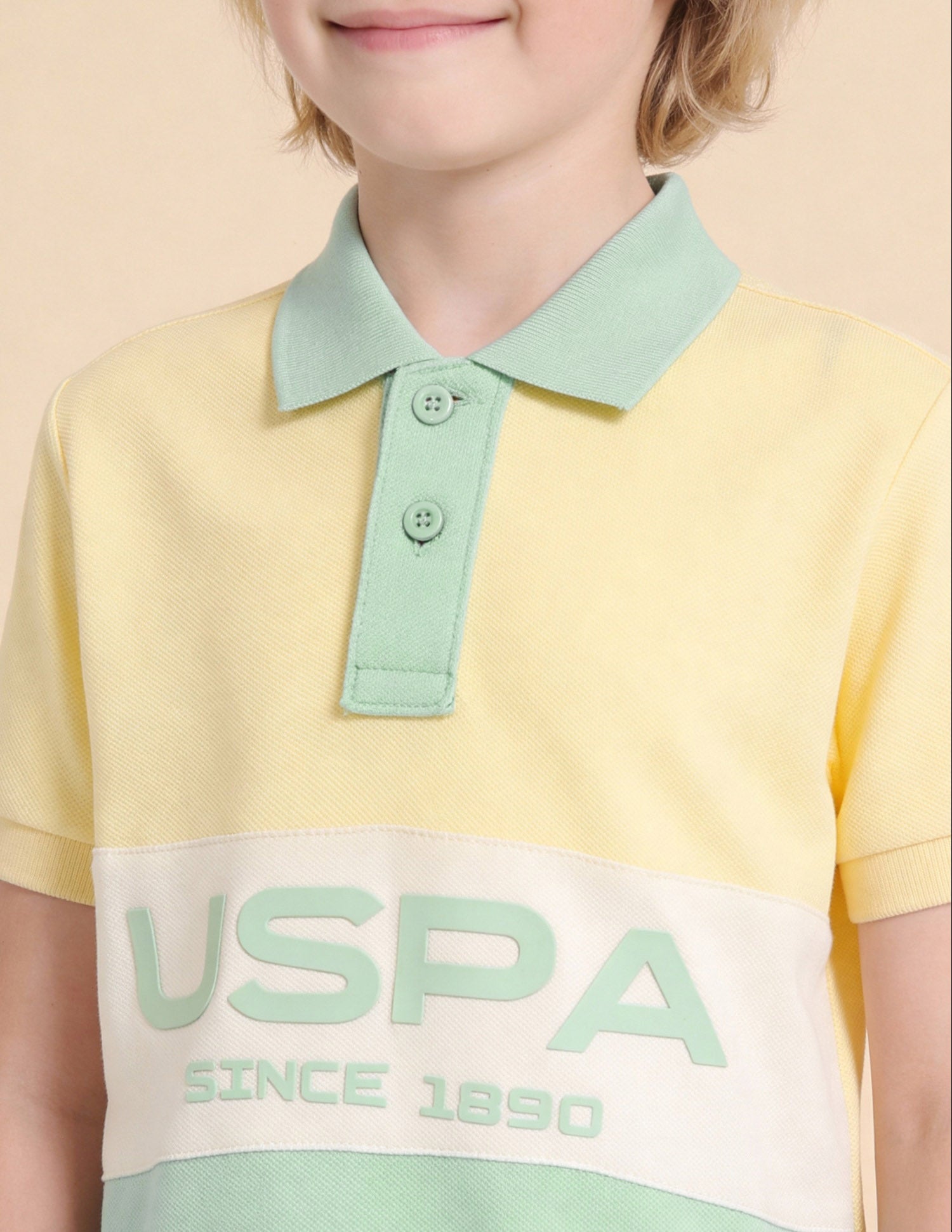 Boys Colour blocked Brand Embossed Polo Shirt Light Green - U.S. Polo Assn. India | Large