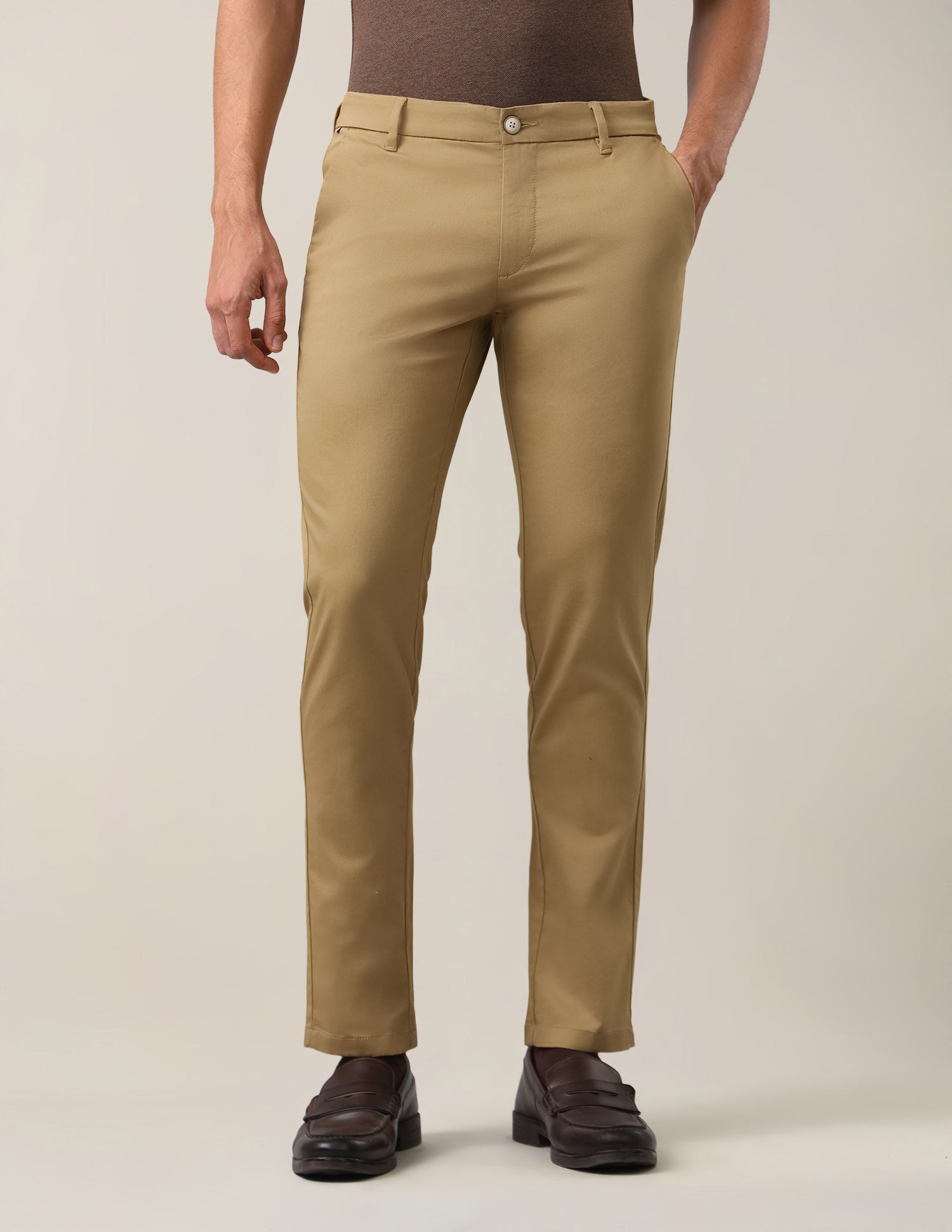 Denver Slim Fit Dobby Trousers Khaki - U.S. Polo Assn. India | Large