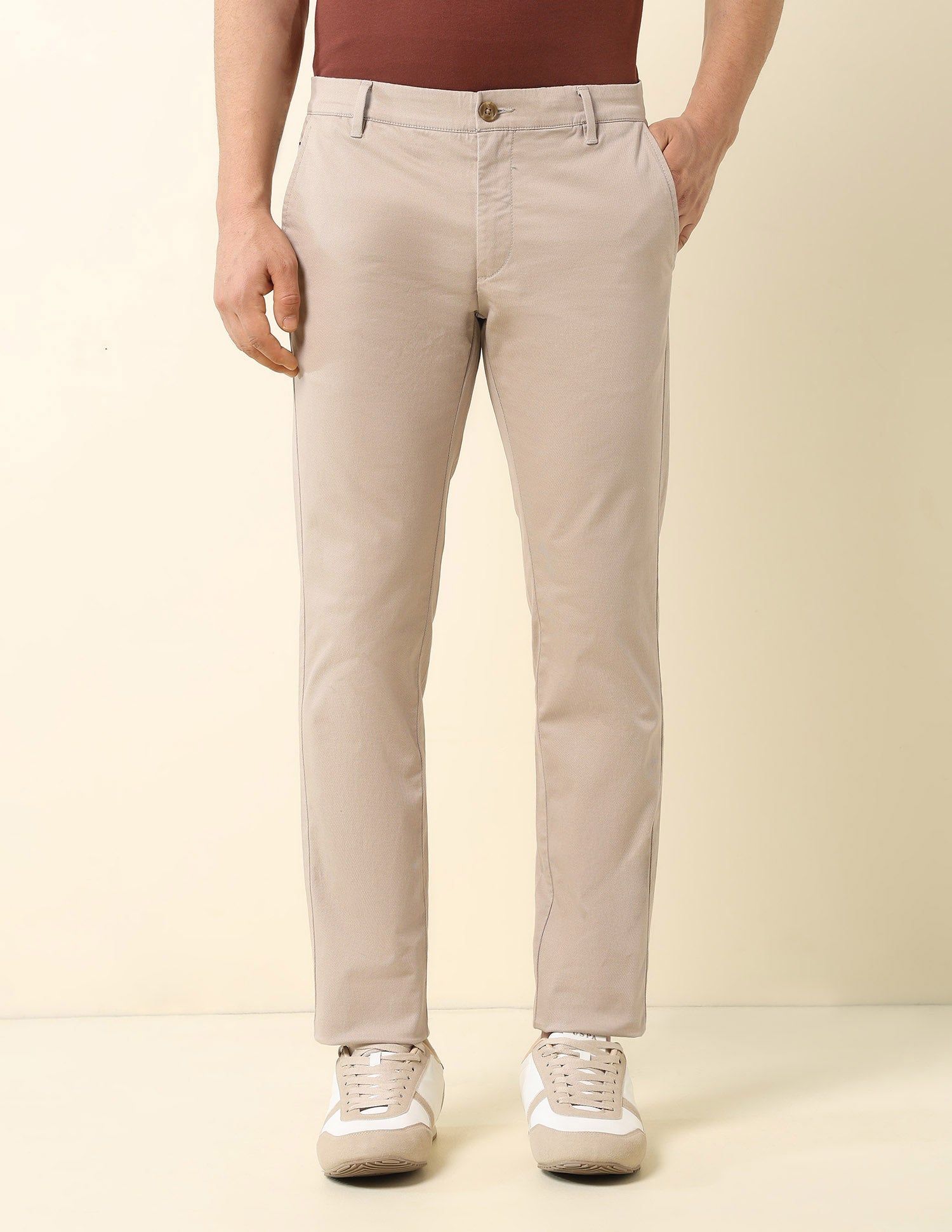 Denver Slim Fit Satin Print Trousers Beige - U.S. Polo Assn. India | Large