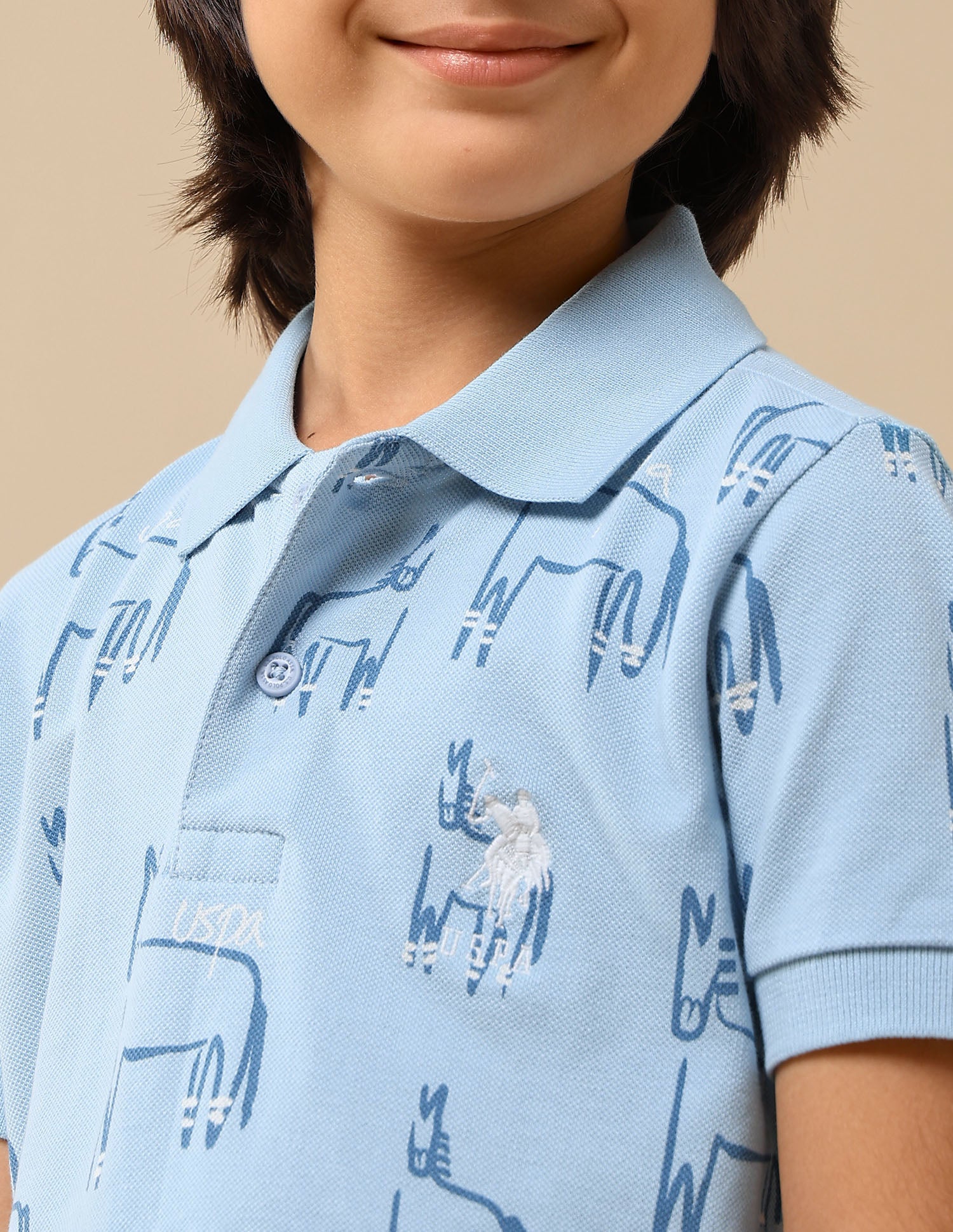 Boys Brand Printed Regular Fit Polo Shirt Light Blue - U.S. POLO ASSN. | Large