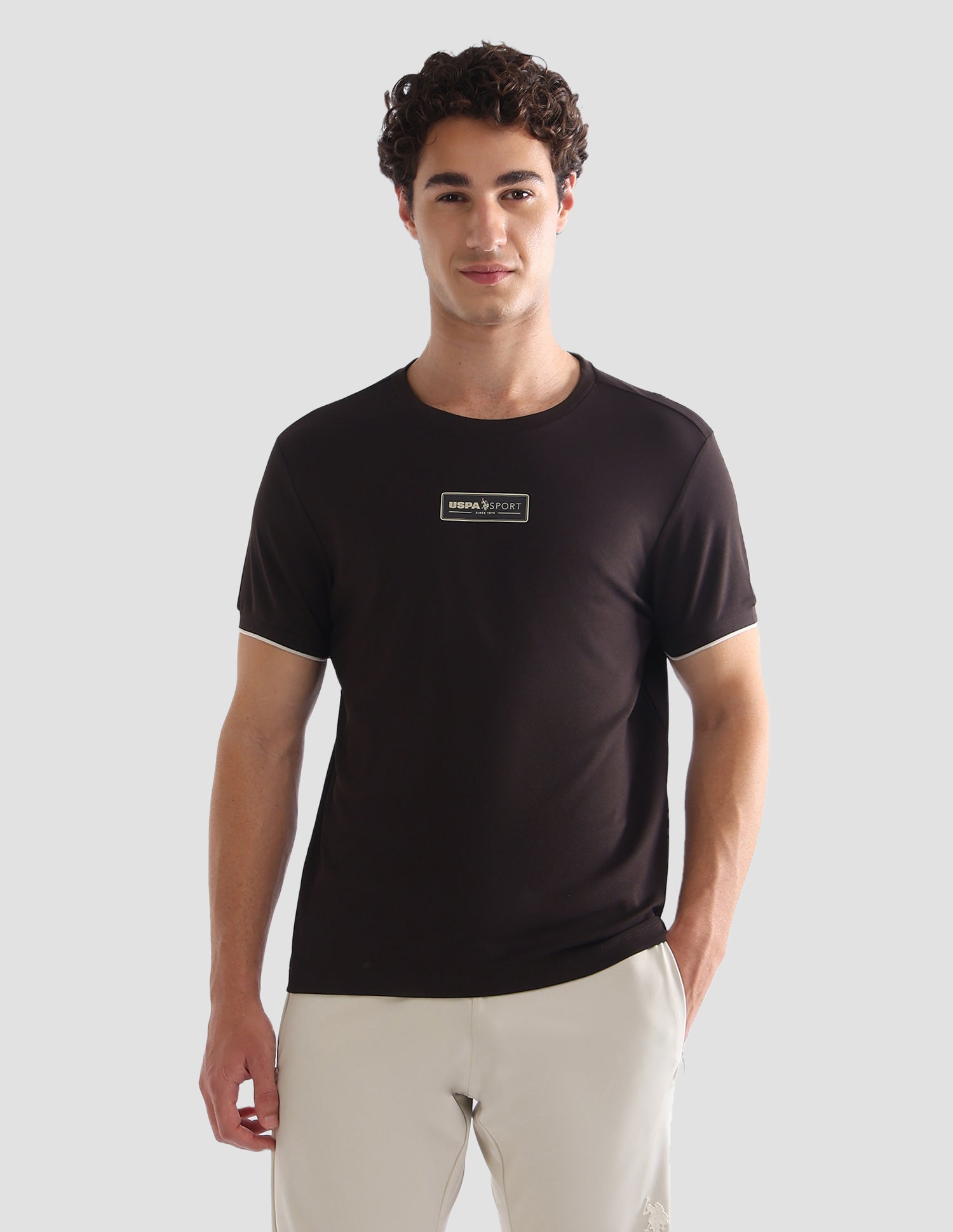 Solid Slim Fit Active T-Shirt Dark Brown - U.S. Polo Assn. India | Large