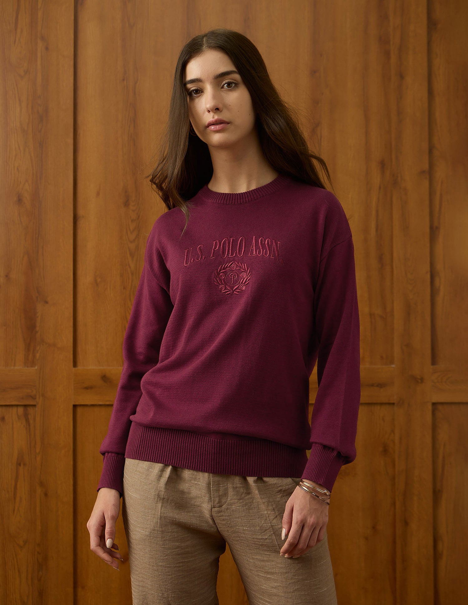 Relaxed Fit Drop Shoulder Sweatshirt Maroon - U.S. POLO ASSN. | Large