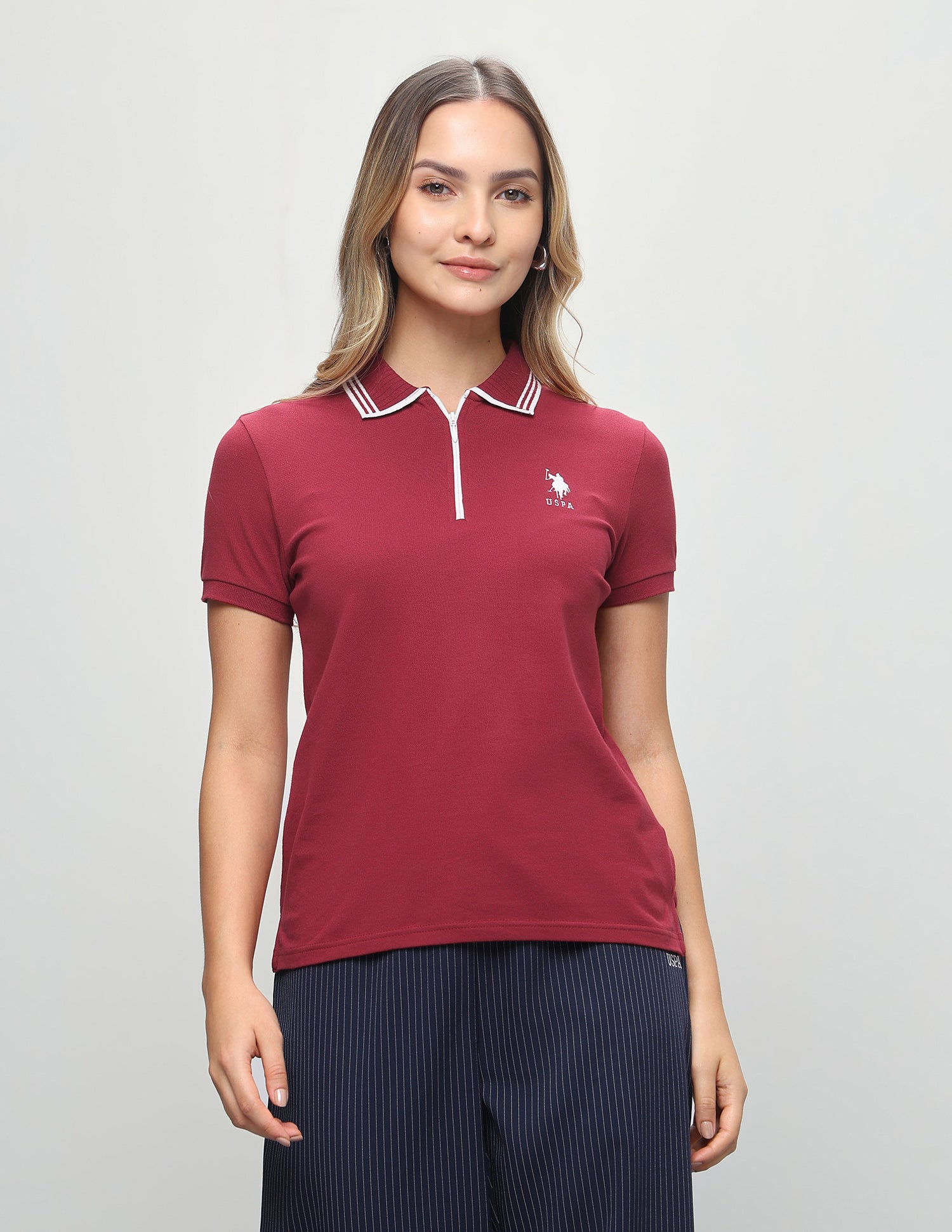 Solid Regular Fit Zipper Polo Shirt Maroon - U.S. Polo Assn. India | Large