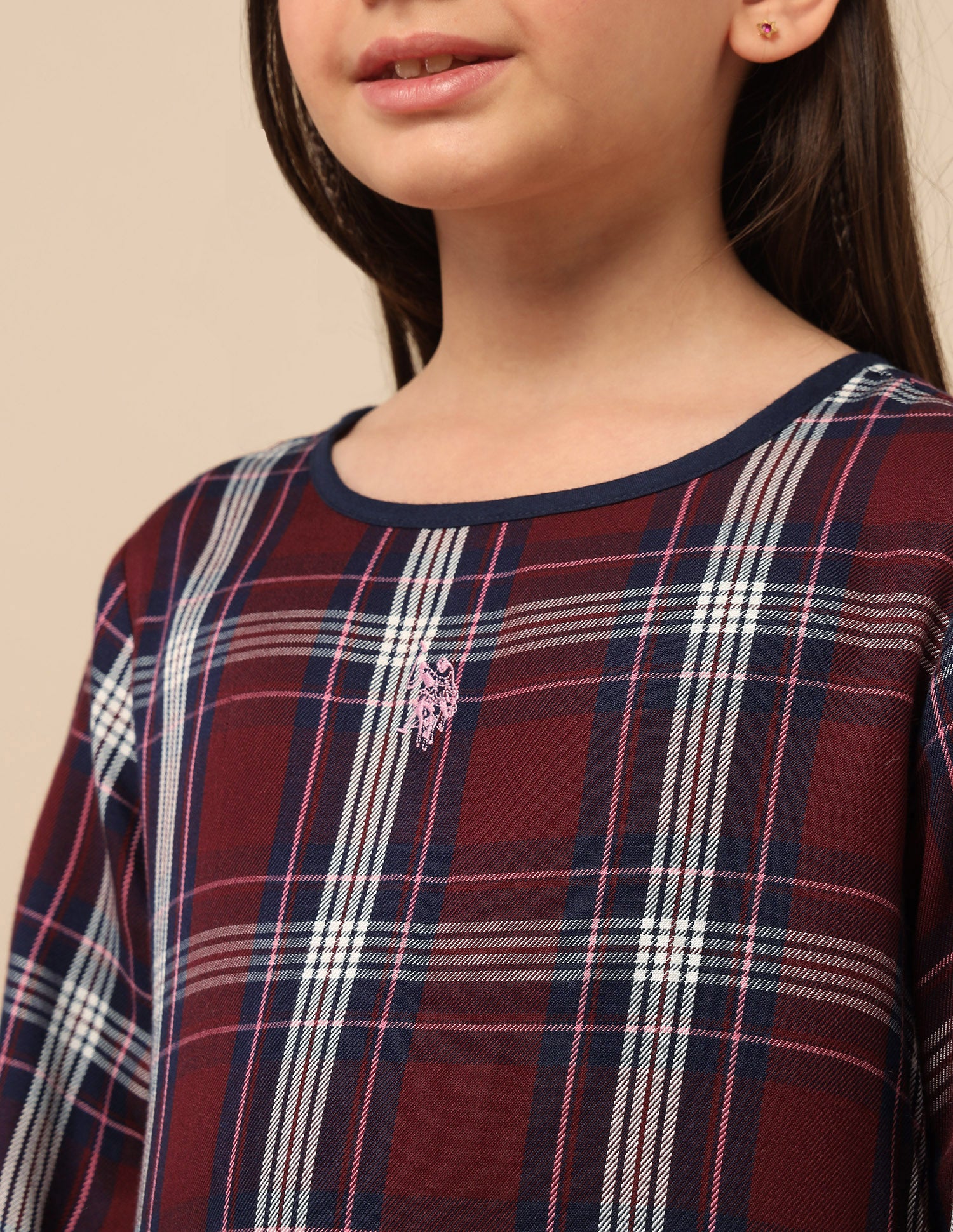 Girls Checked A-Line Dress Burgundy - U.S. POLO ASSN. | Large