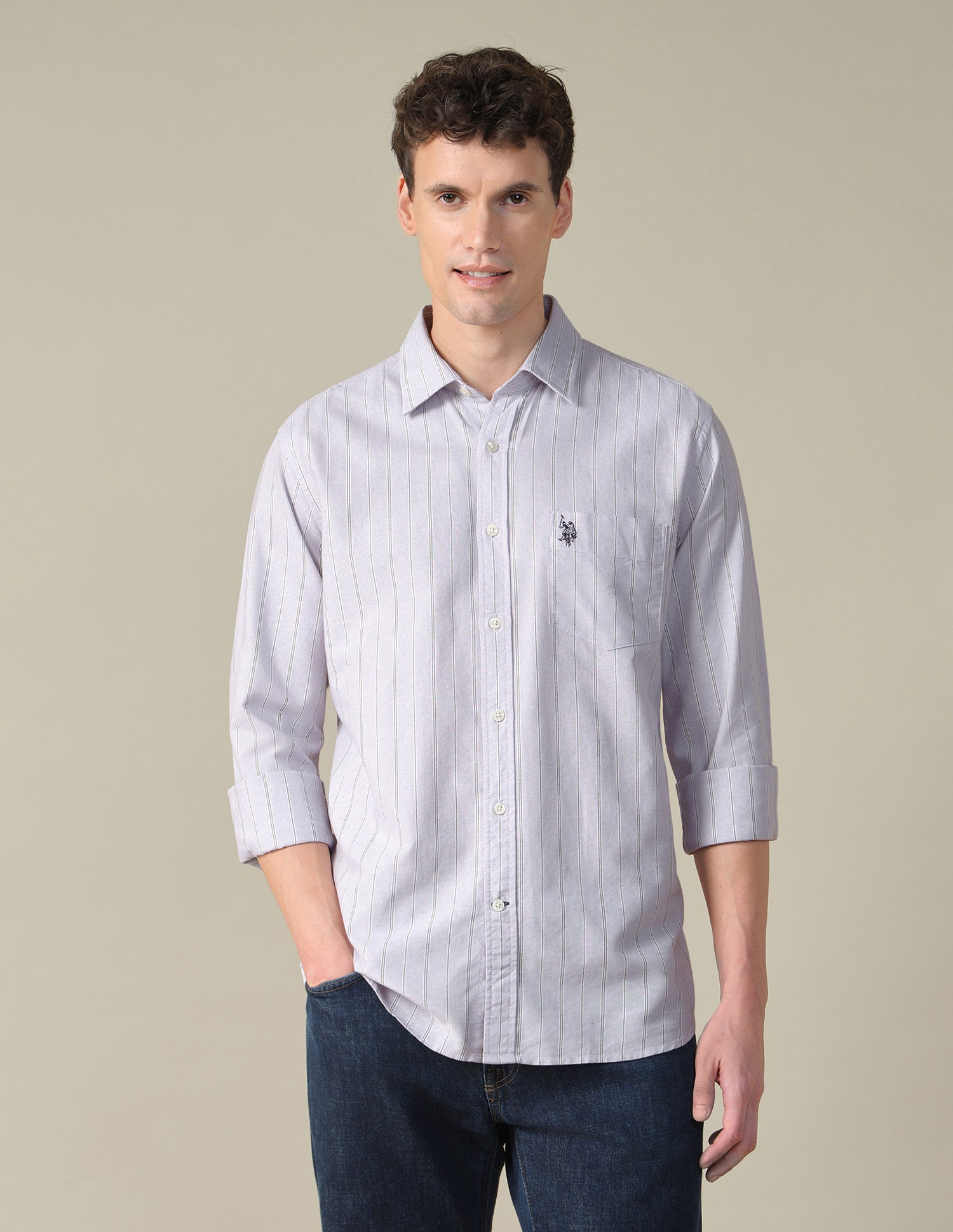 Vertical Striped Oxford Shirt Lavender - U.S. Polo Assn. India | Large