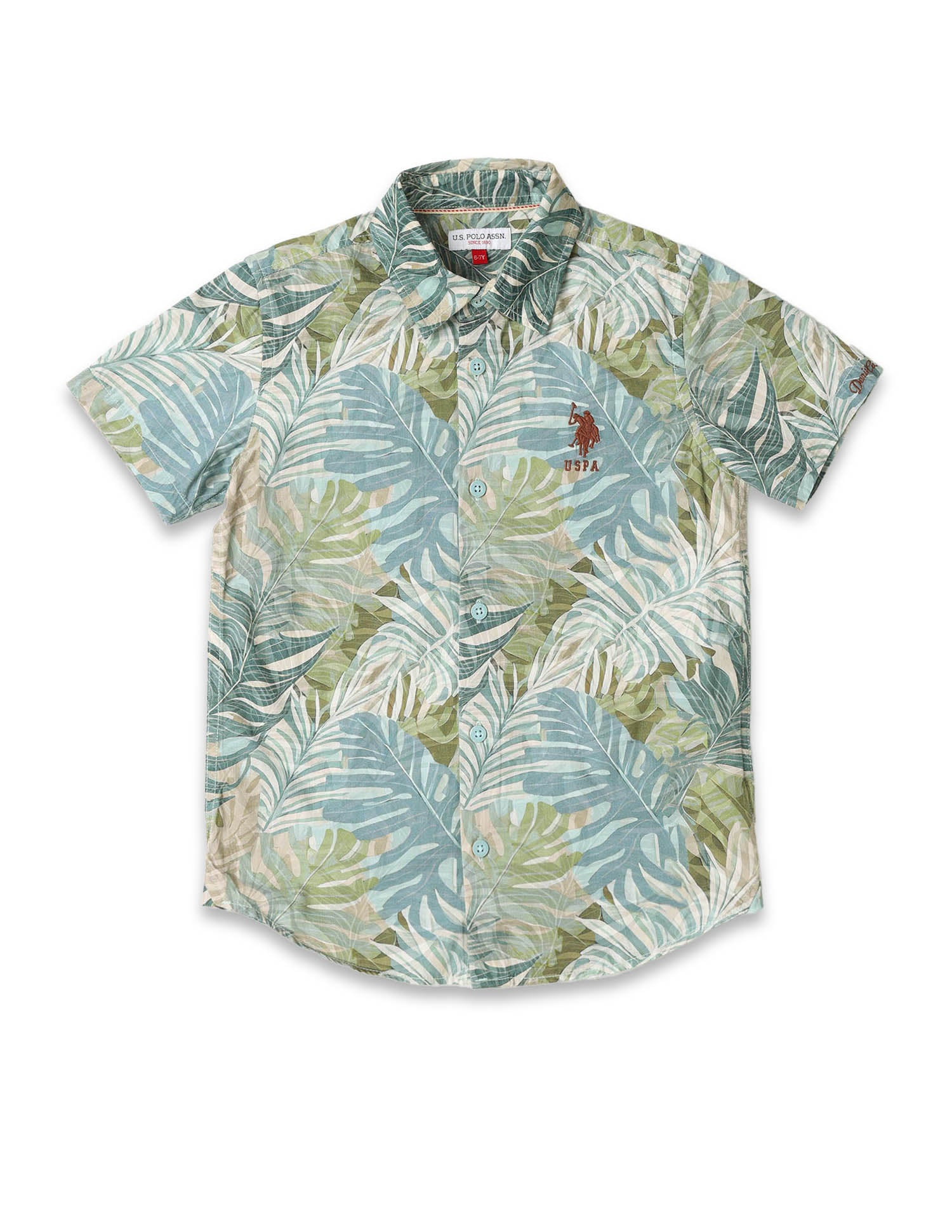 Boys Tropical Printed Regular Fit Shirt Green - U.S. POLO ASSN. | Large