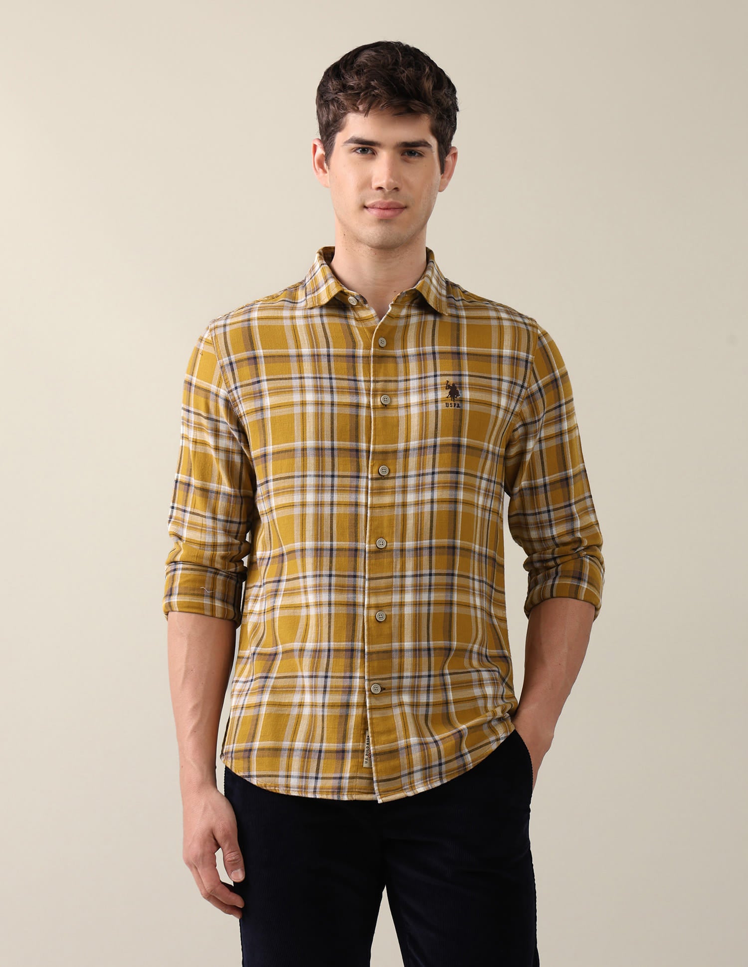 Twill Plaid Checked Shirt Yellow - U.S. Polo Assn. India | Large