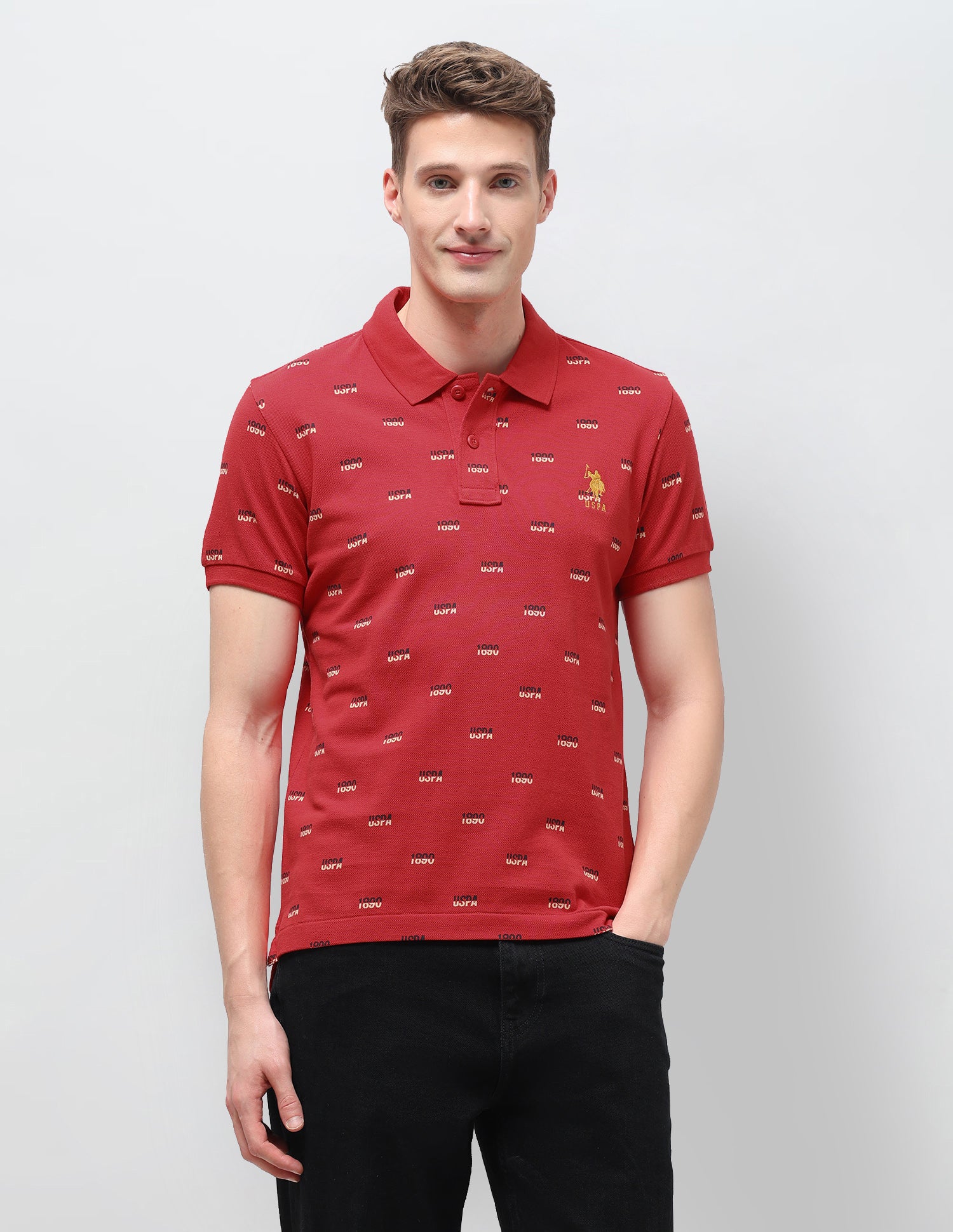 Brand Printed Slim Fit Polo Shirt Red - U.S. Polo Assn. India | Large