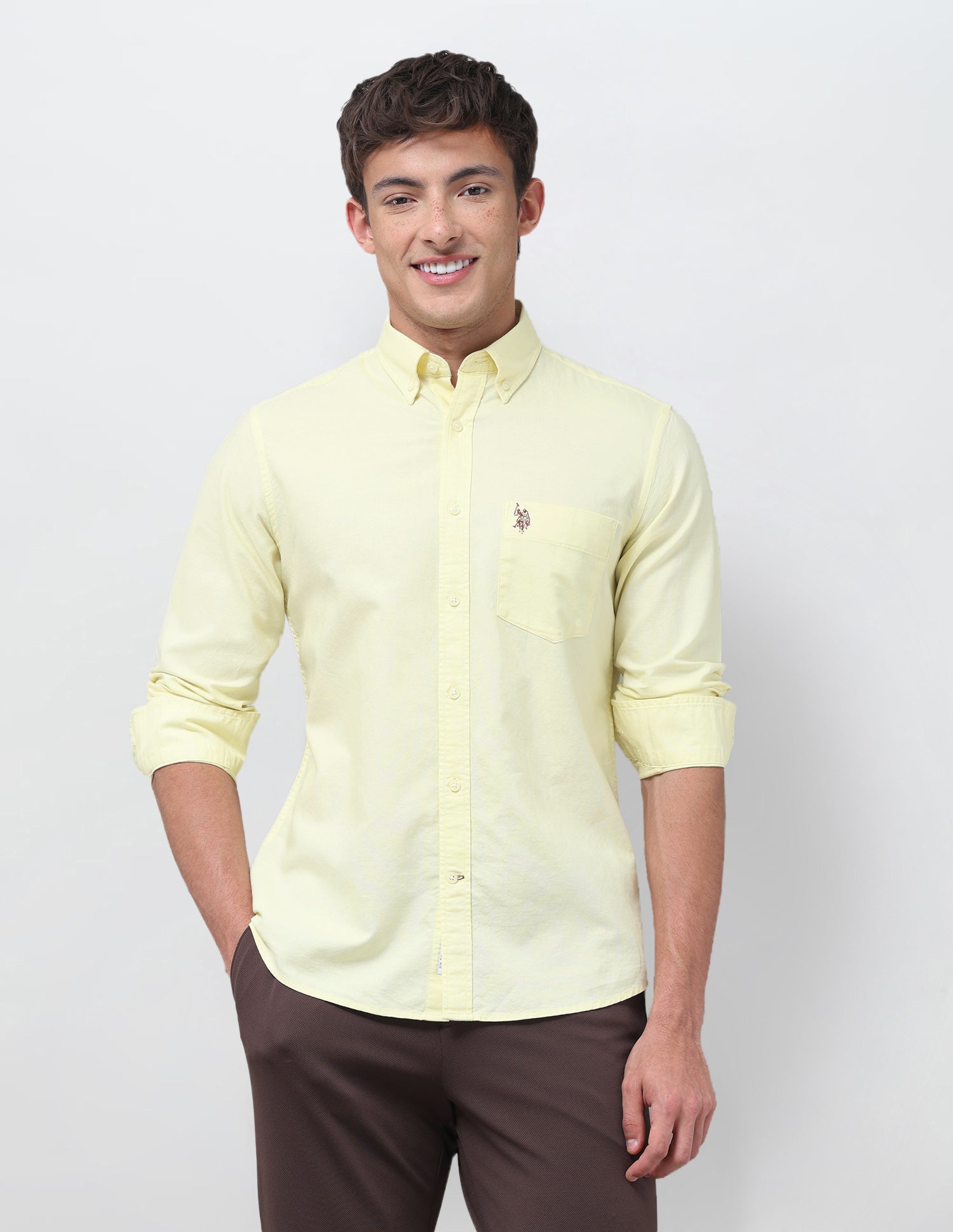 Tailored Fit Oxford Button Down Shirt Light Yellow - U.S. Polo Assn. India | Large