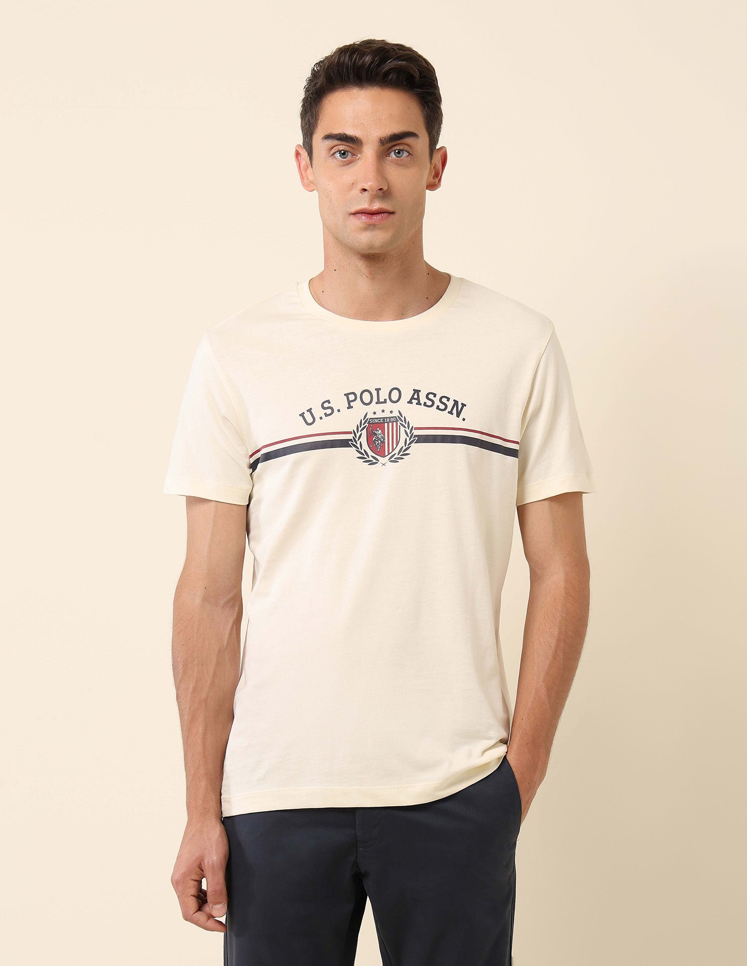 Slim Fit Brand Printed T-Shirt Off White - U.S. Polo Assn. India | Large