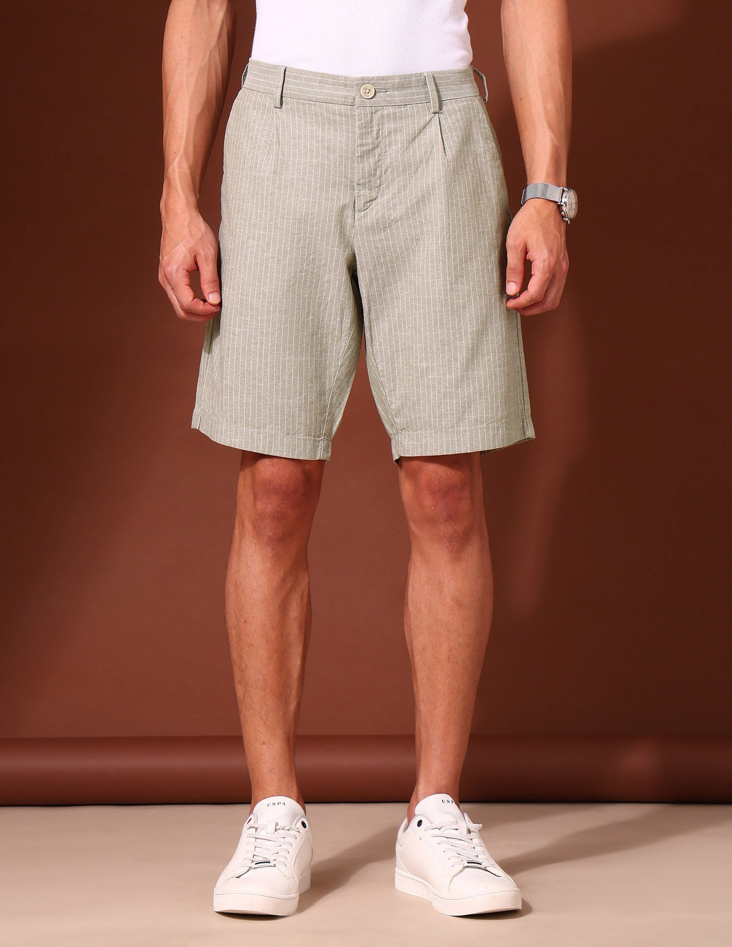 Vertical Striped Slim Fit Chino Shorts Olive - U.S. Polo Assn. India | Large