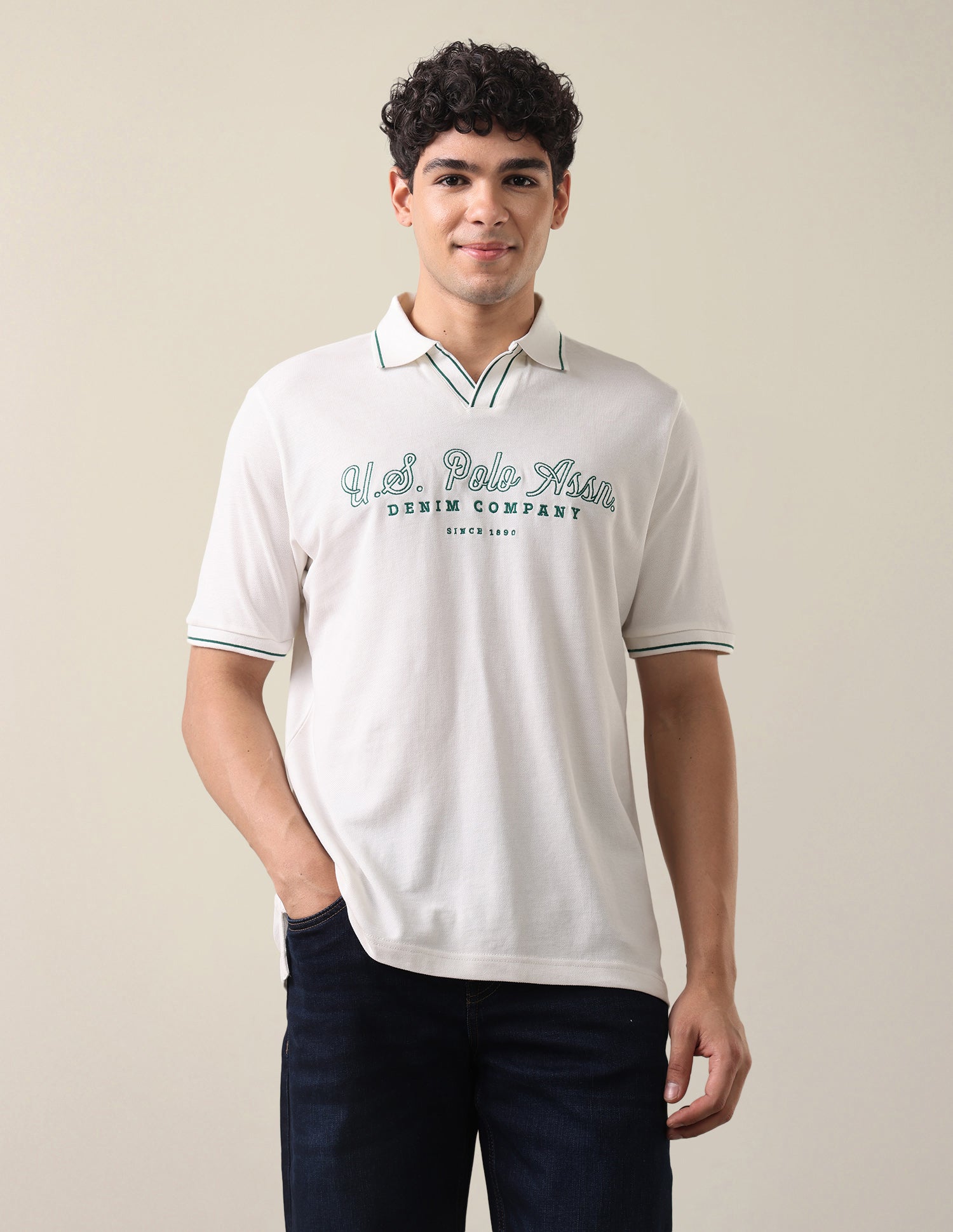Brand Embroidered Comfort Fit Polo Shirt Ivory - U.S. Polo Assn. India | Large