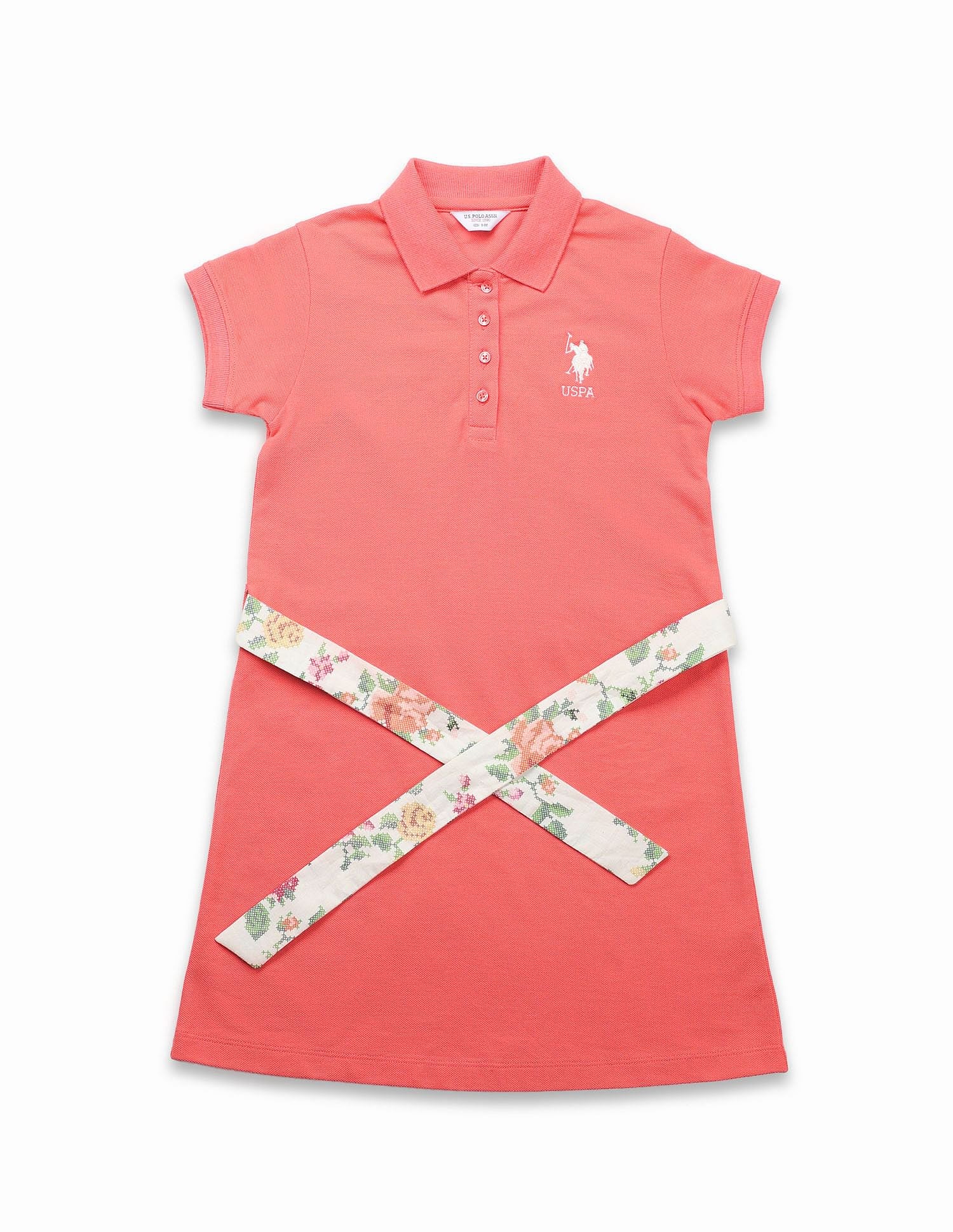 Girls Solid A Line Polo Dress Coral - U.S. POLO ASSN. | Large