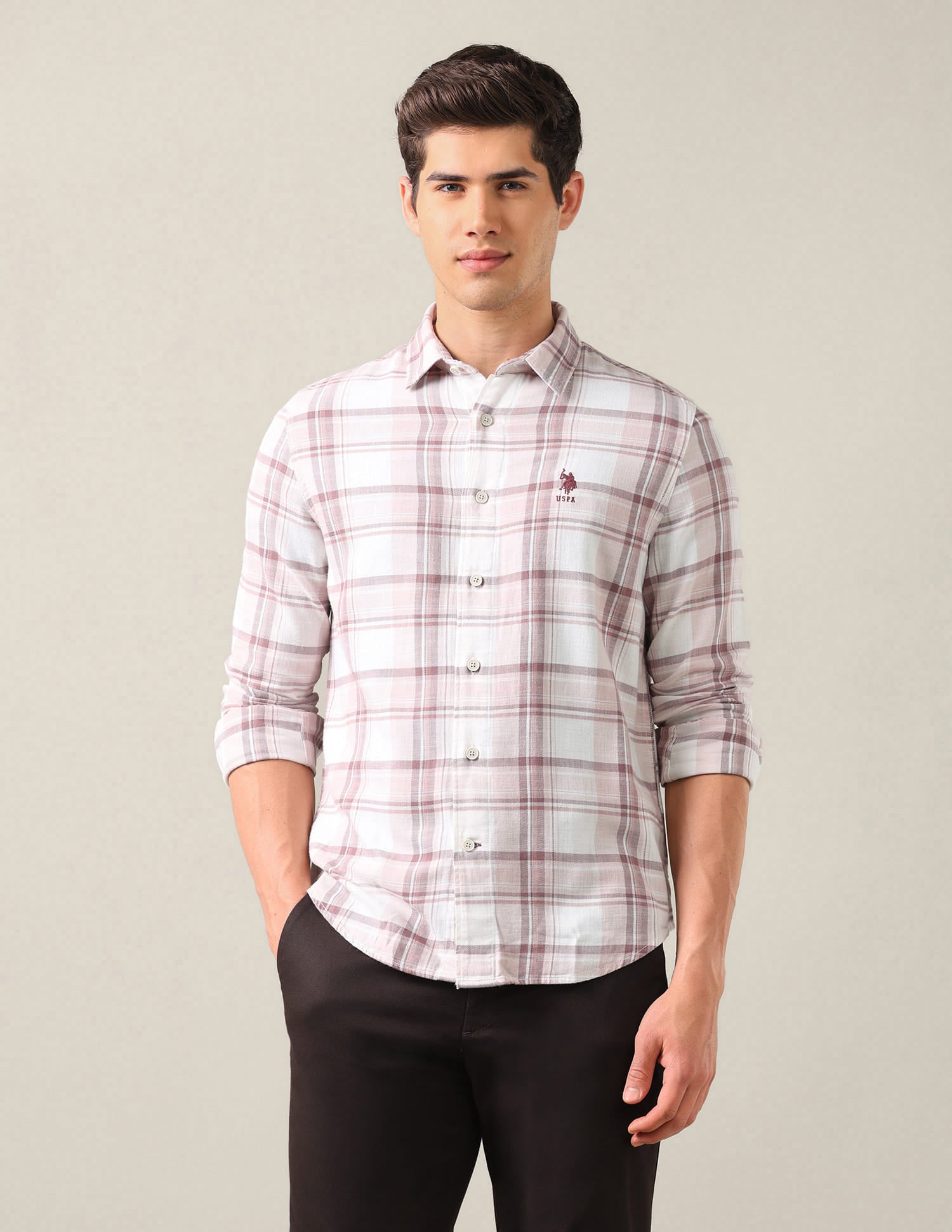 Plaid Checked Twill Shirt Pink - U.S. Polo Assn. India | Large