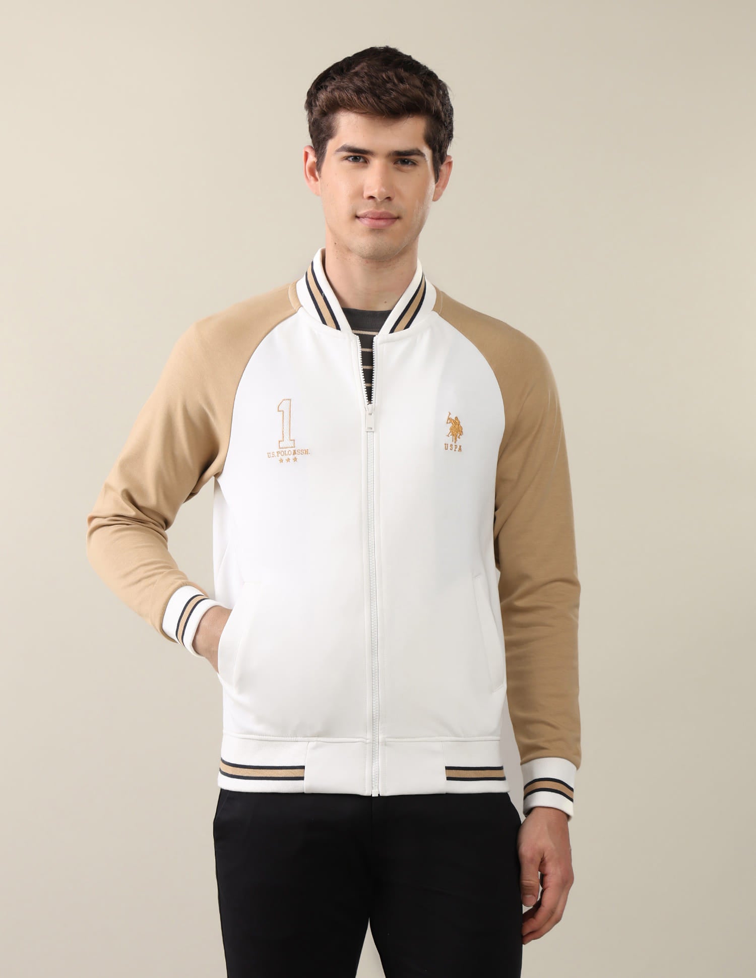 Colour Blocked Regular Fit Sweatshirt White - U.S. Polo Assn. India | Large
