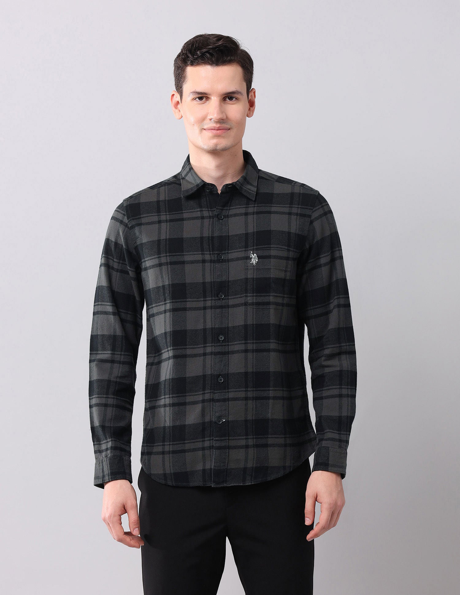 Tartan Checked Pure Cotton Shirt Grey - U.S. POLO ASSN. | Large
