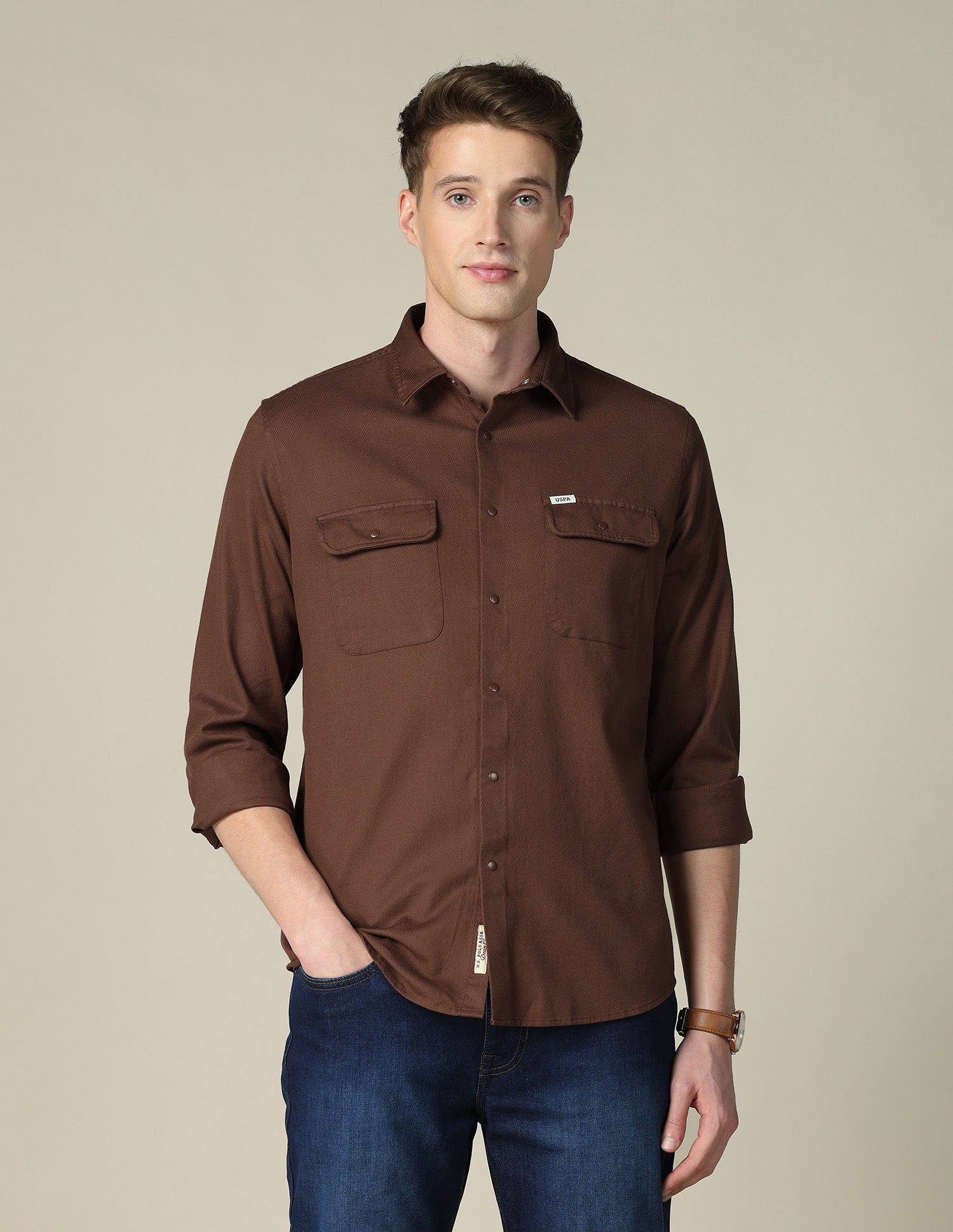 Solid Twill Shacket Rust - U.S. POLO ASSN. | Large